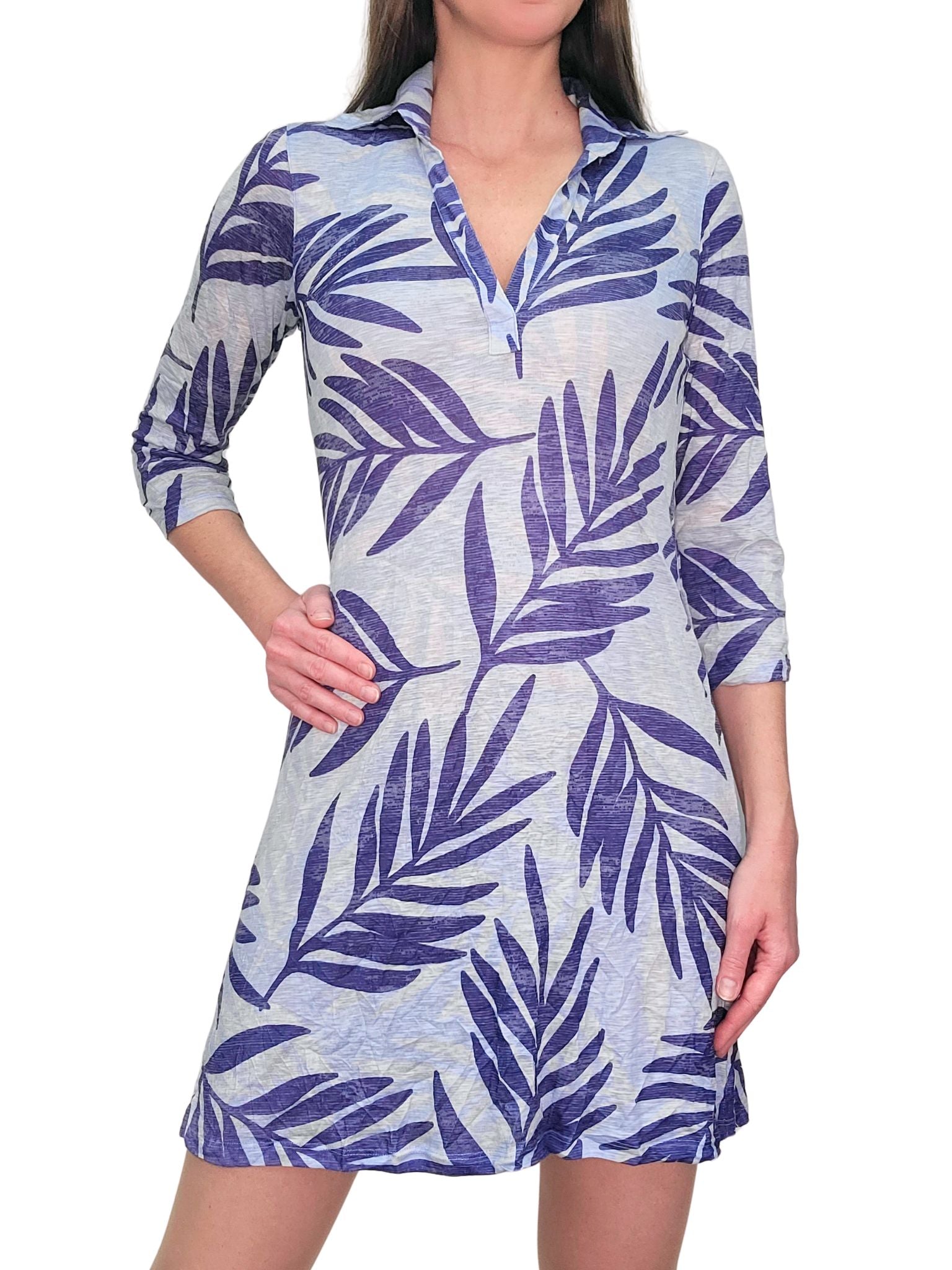 Crushed 3/4 Sleeve 'Blues' Polo Dress