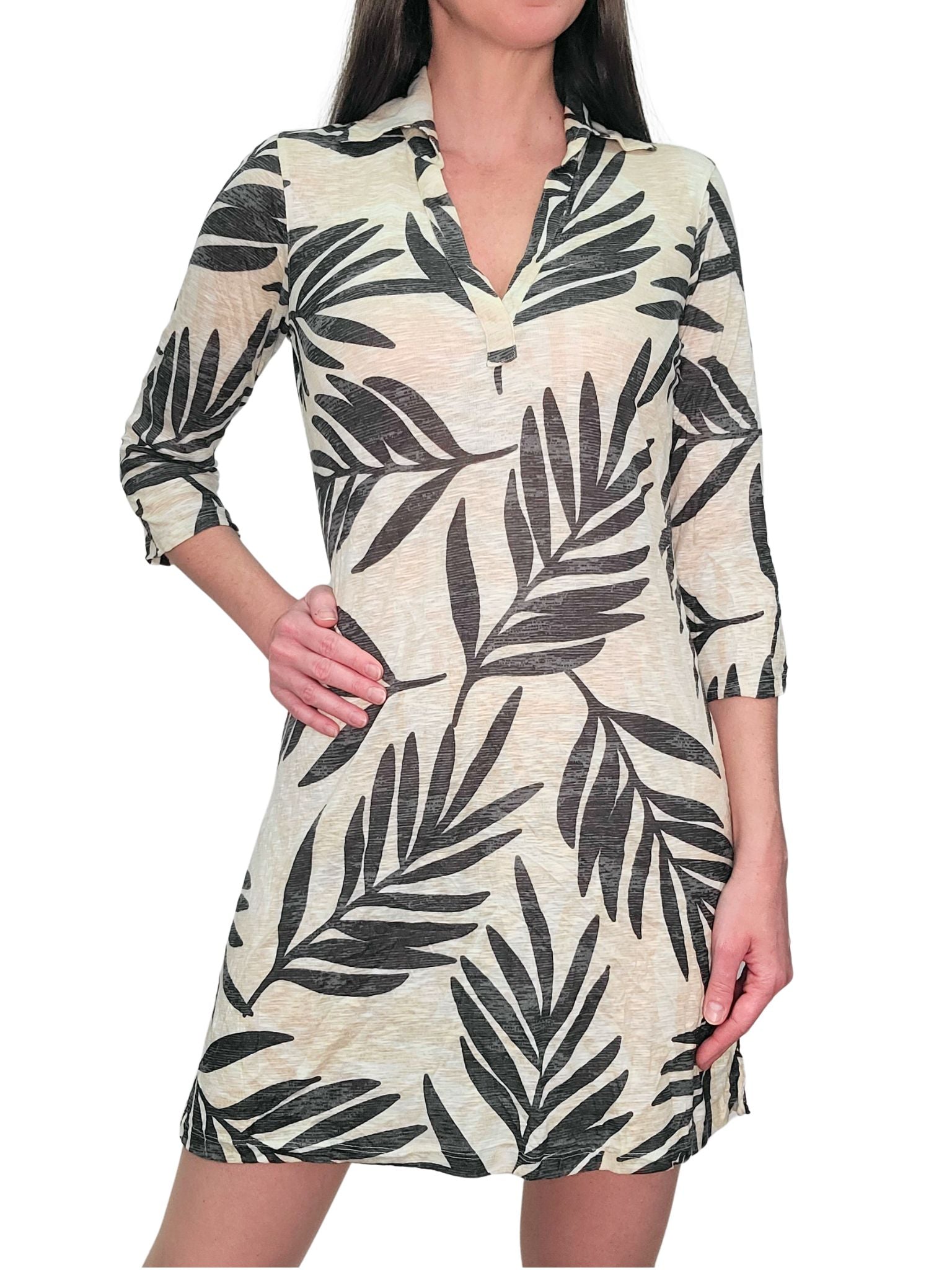 Crushed 3/4 Sleeve 'Buff' Polo Dress