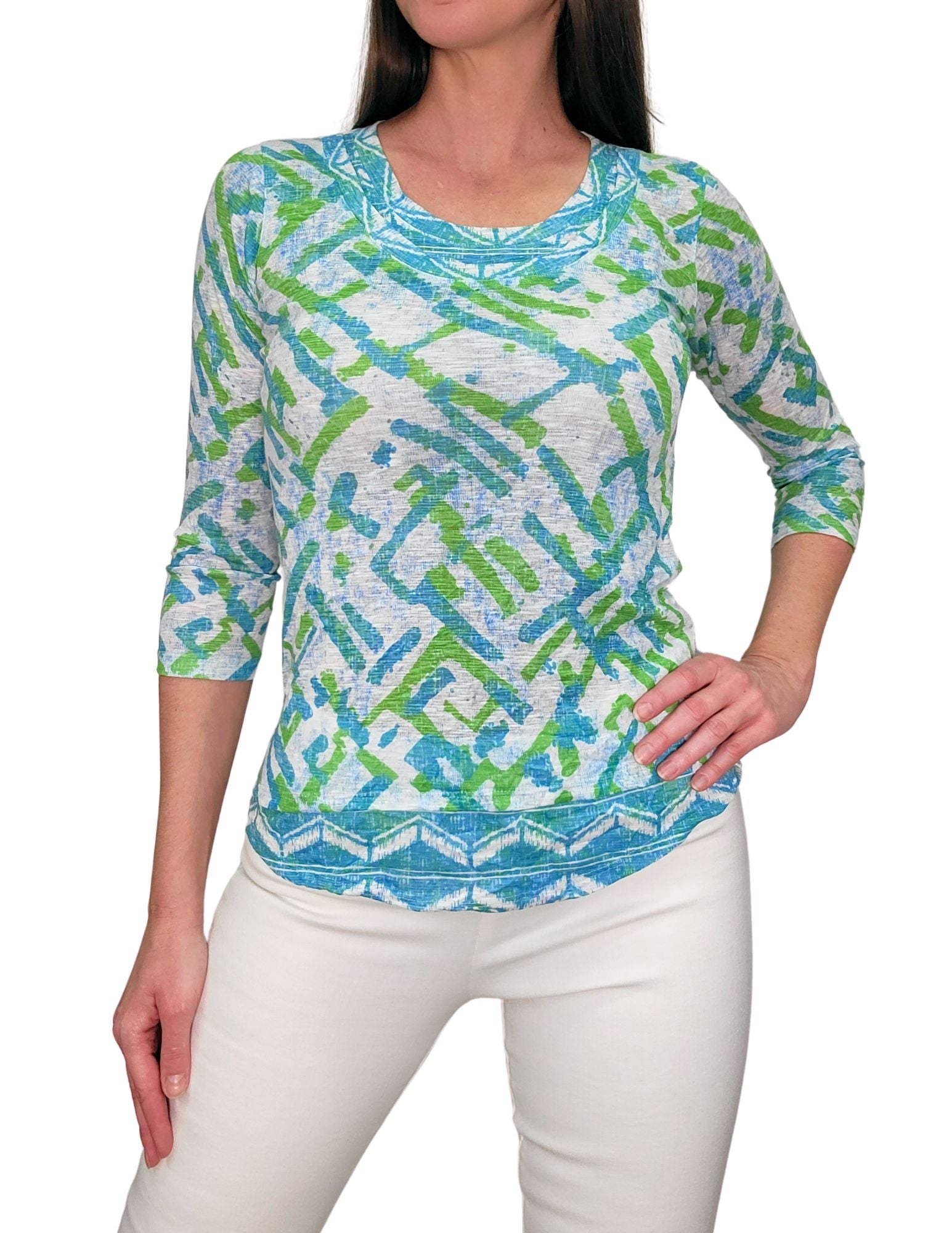 크러쉬드 3/4 슬리브 멜론 크루넥