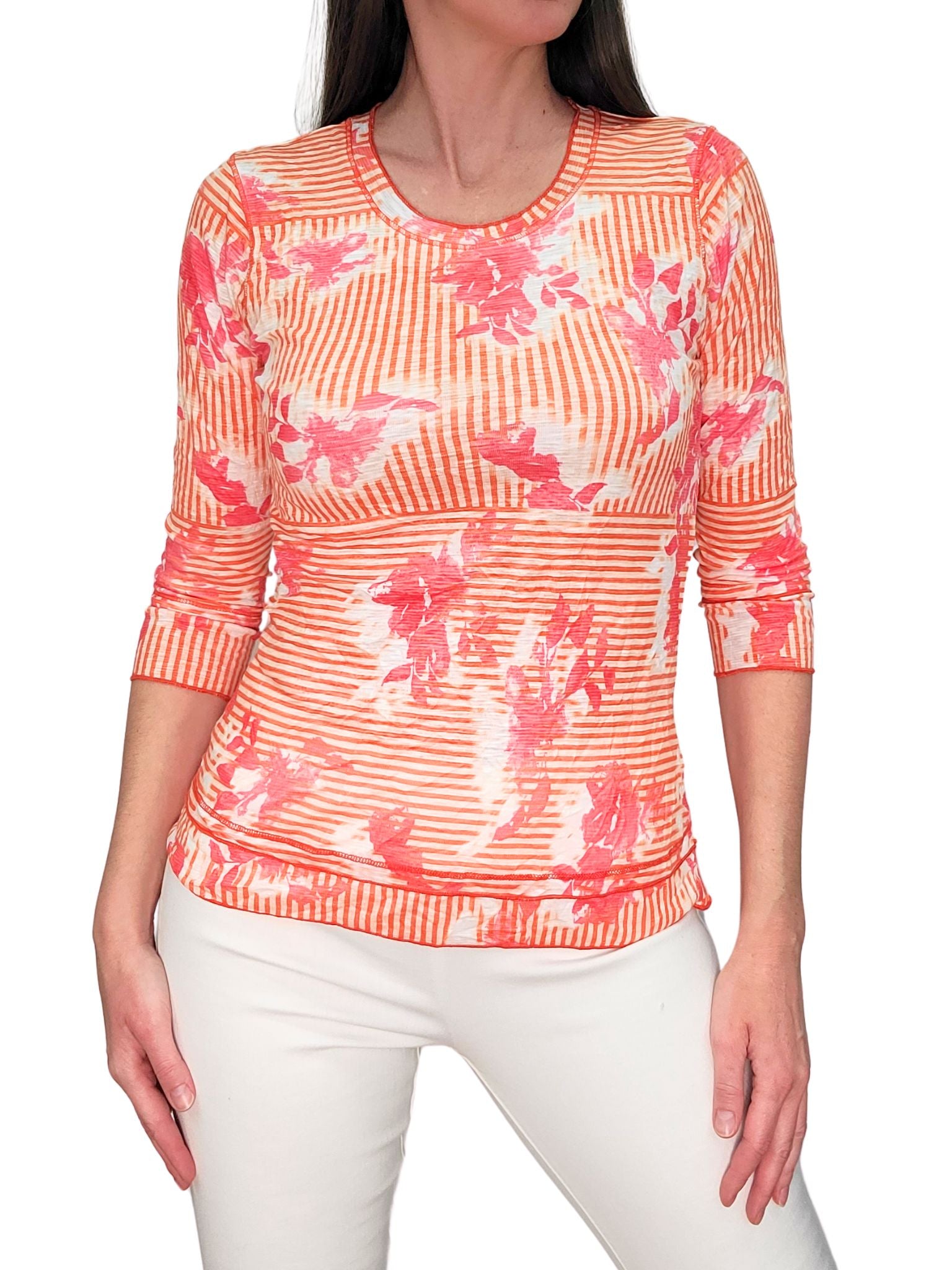 Crushed 3/4 Sleeve Tang Crew Neck