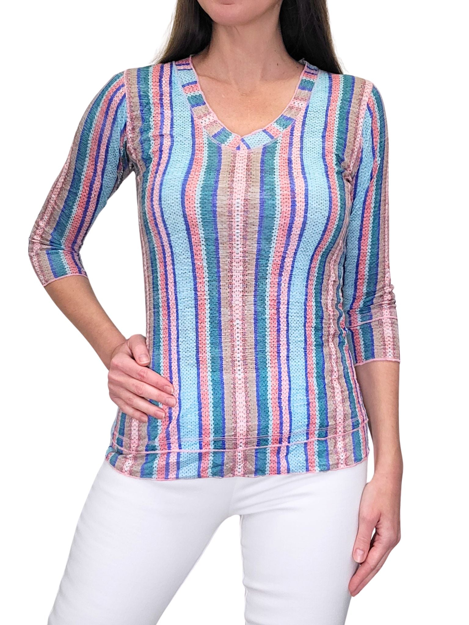 Crushed 3/4 Ärmel Wasser V-Ausschnitt