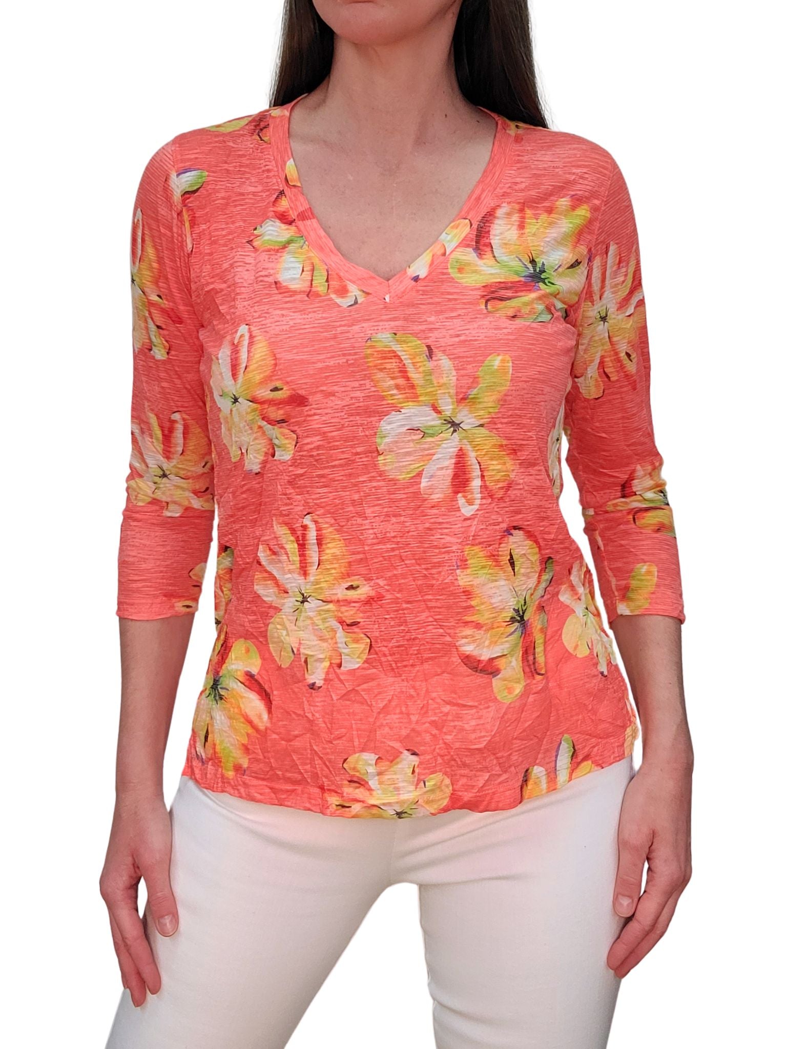 Crushed 3/4 Sleeve 'Mango' V-Neck