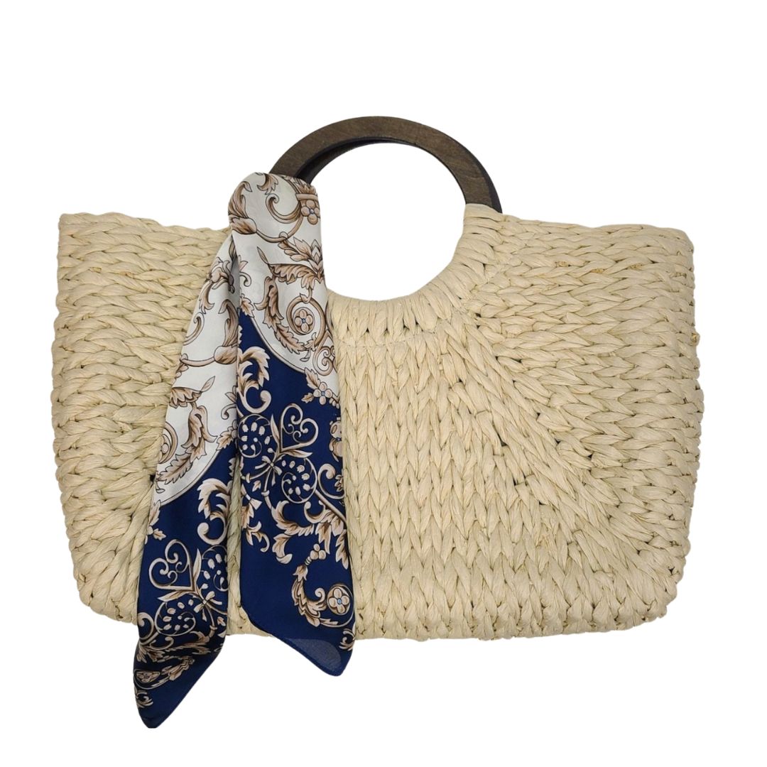 Woven Grass Handbag with Wooden Handle