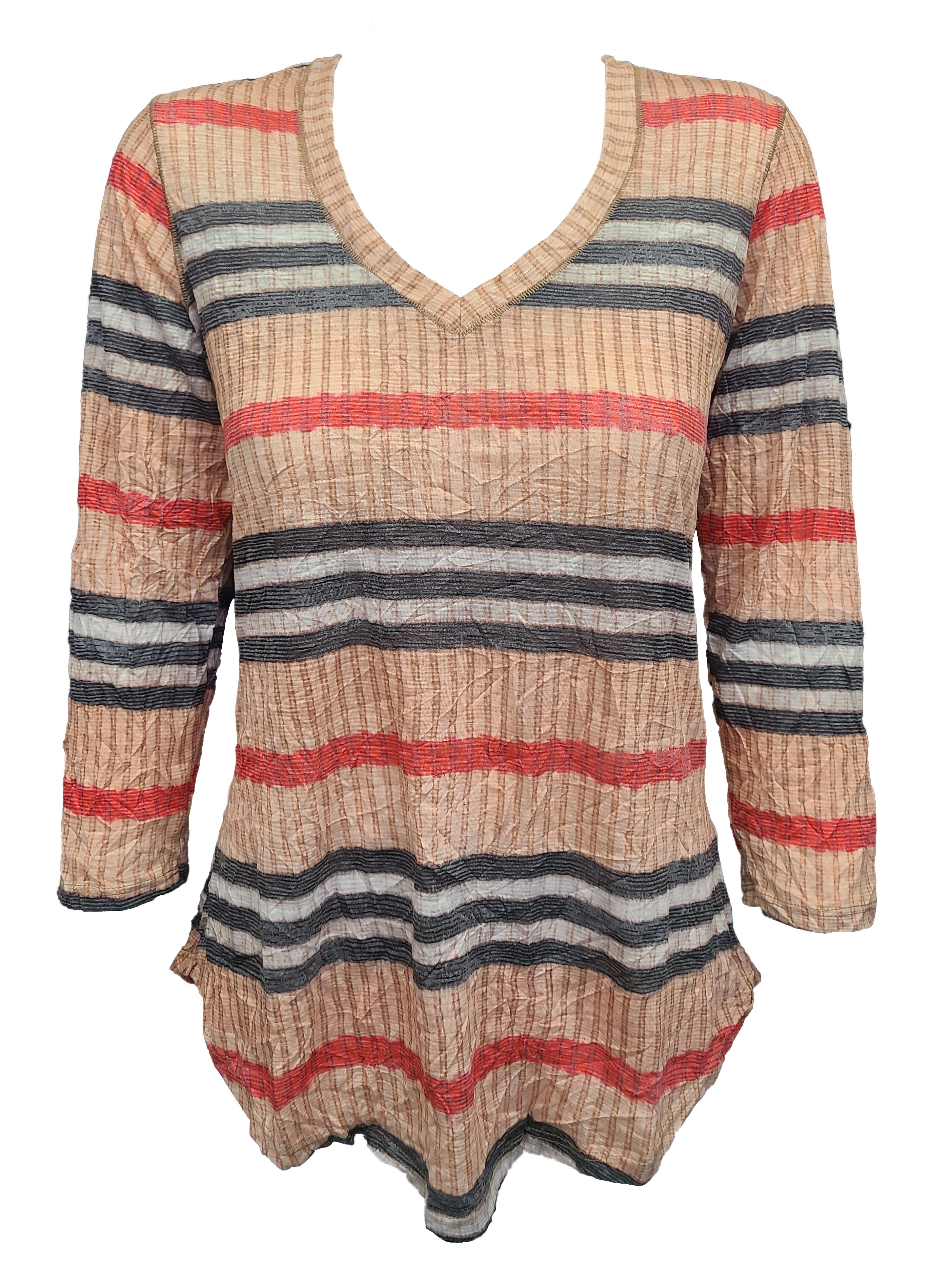 크러쉬드 3/4 슬리브 캐멀 V넥