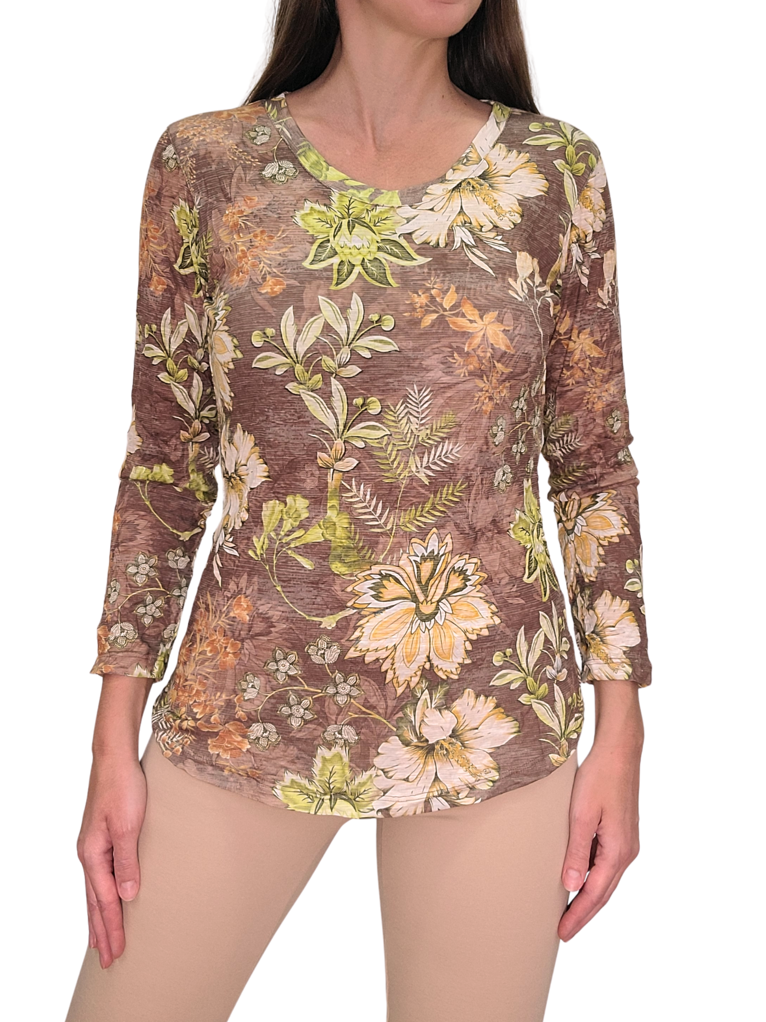 Crushed 3/4 Sleeve 'Twig' Crew Neck