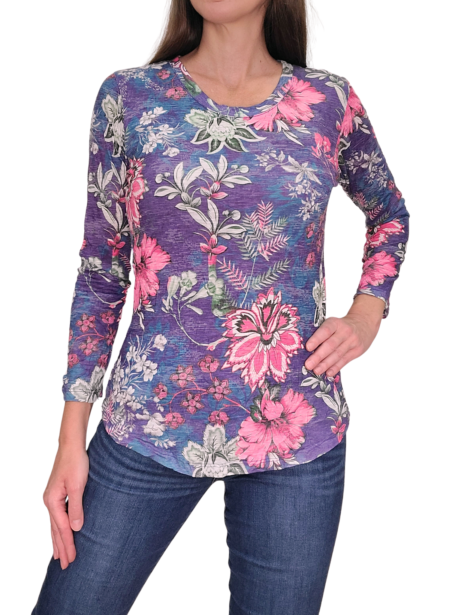 Crushed 3/4 Sleeve 'Fig' Crew Neck