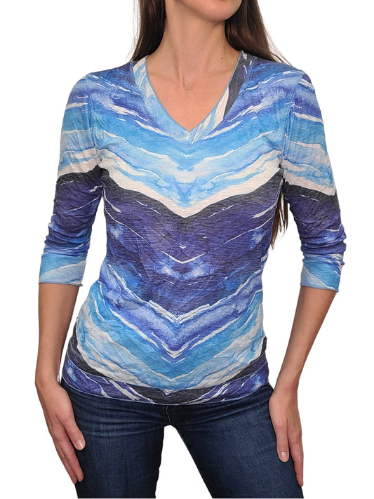 Crushed 3/4 Sleeve Water V-Neck