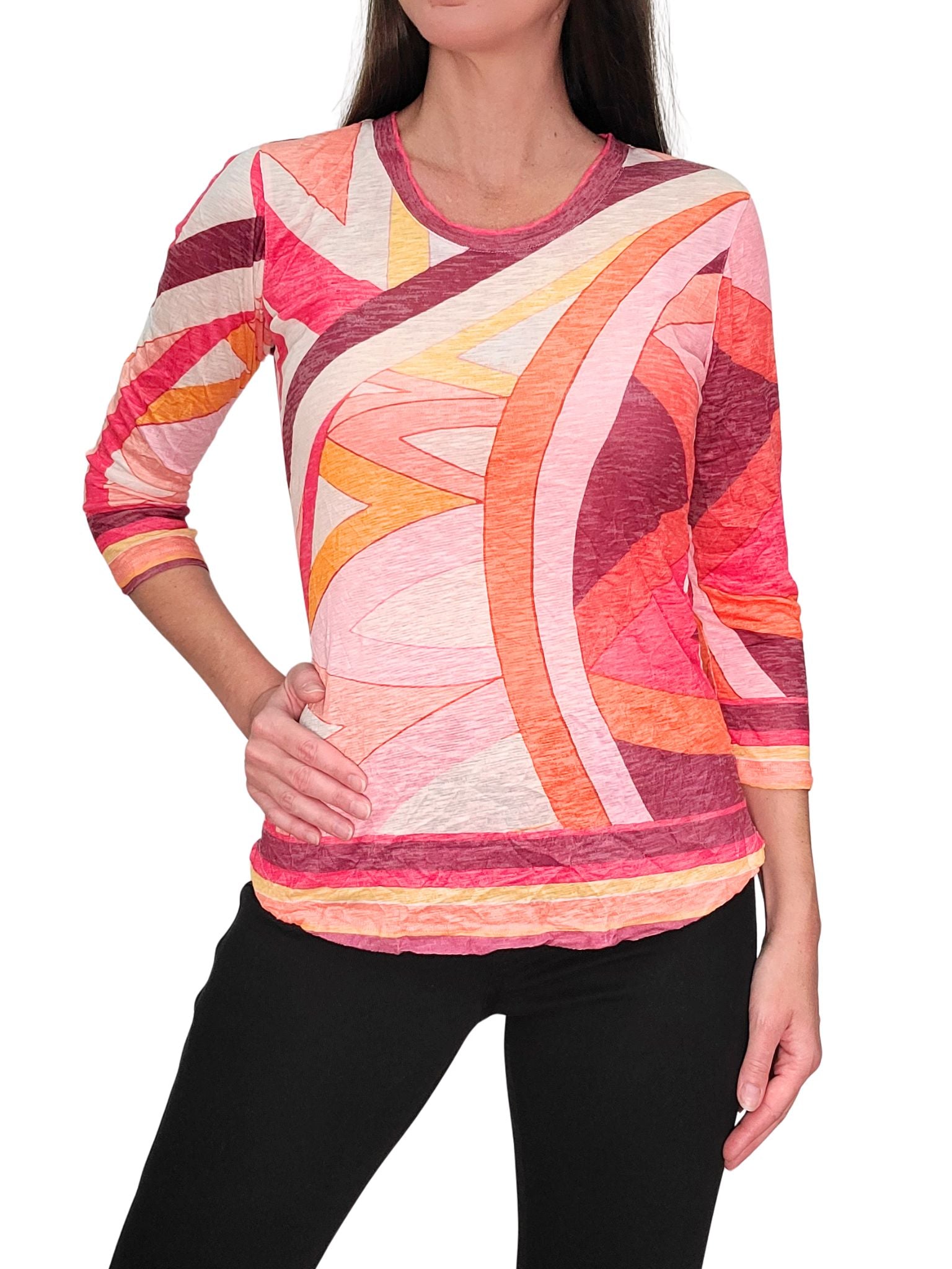 Crushed 3/4 Sleeve 'Fire' Crew Neck