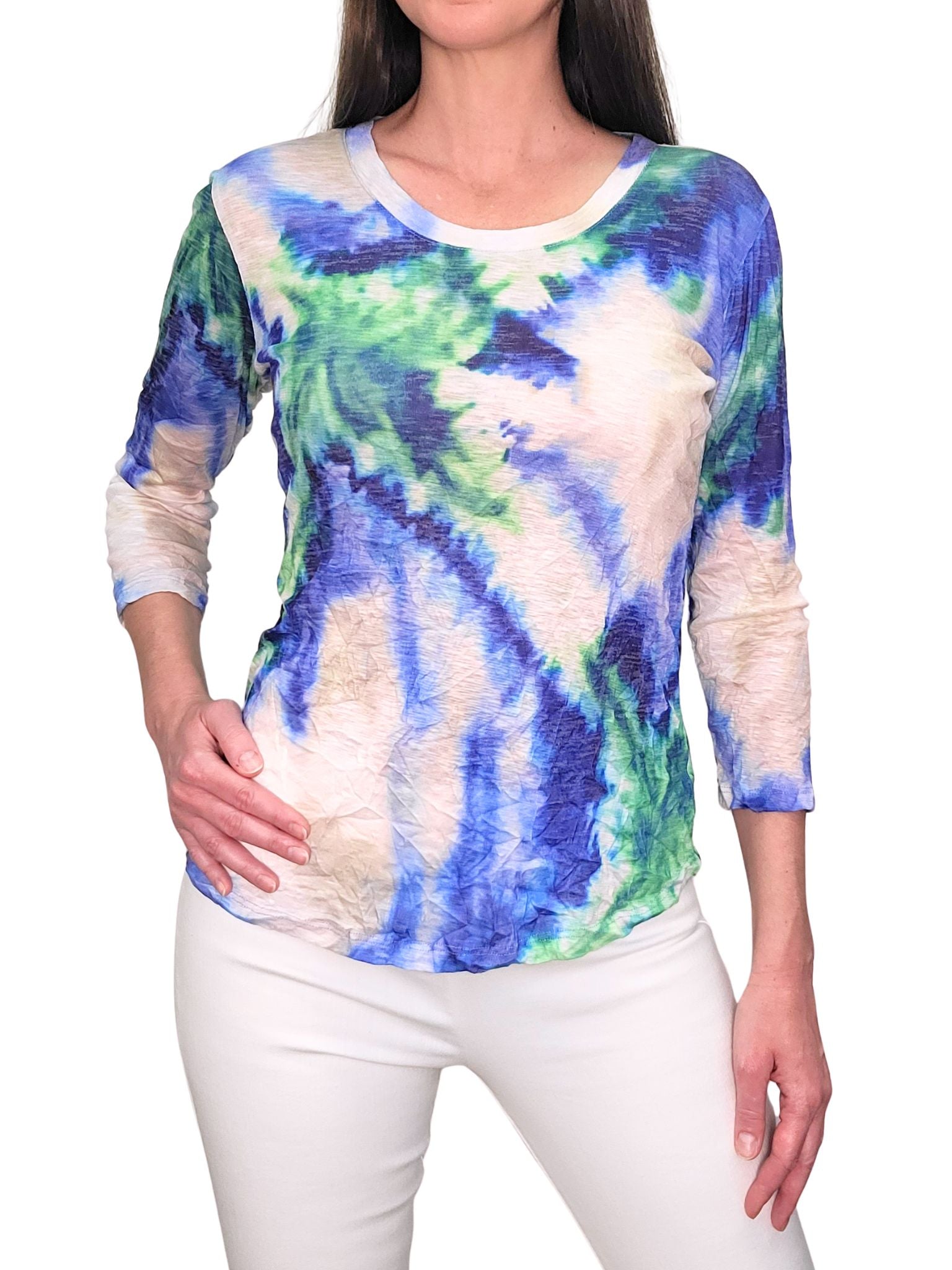 Crushed 3/4 Ärmel Wave Rundhalsausschnitt mit Steinen