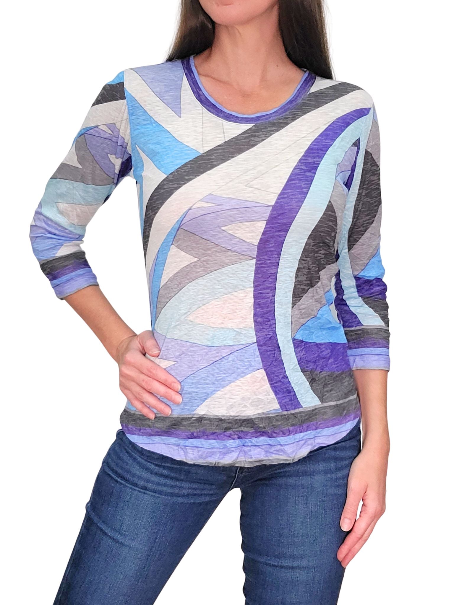 Crushed 3/4 Sleeve 'Ice' Crew Neck