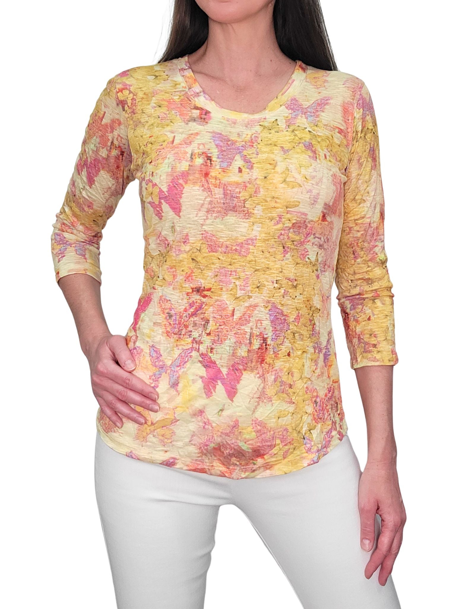 Crushed 3/4 Sleeve 'Gold' Crew Neck