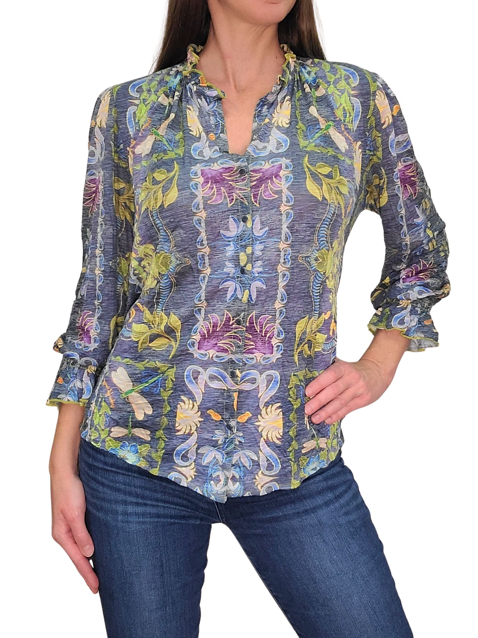 Party-Bluse mit Kragen und gesmokten Ärmeln 