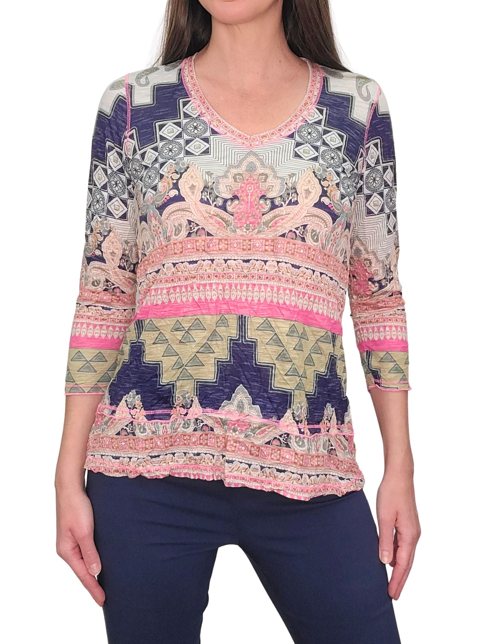 Crushed 3/4 Ärmel Rose V-Ausschnitt