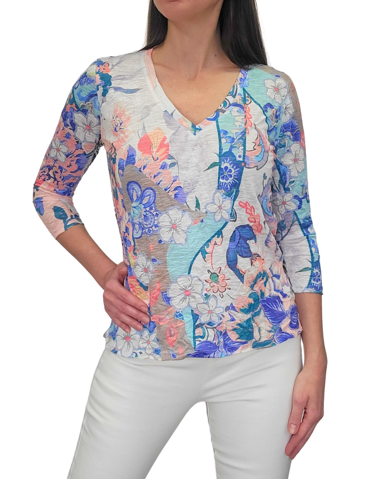 Crushed 3/4 Sleeve 'Pool' V-Neck