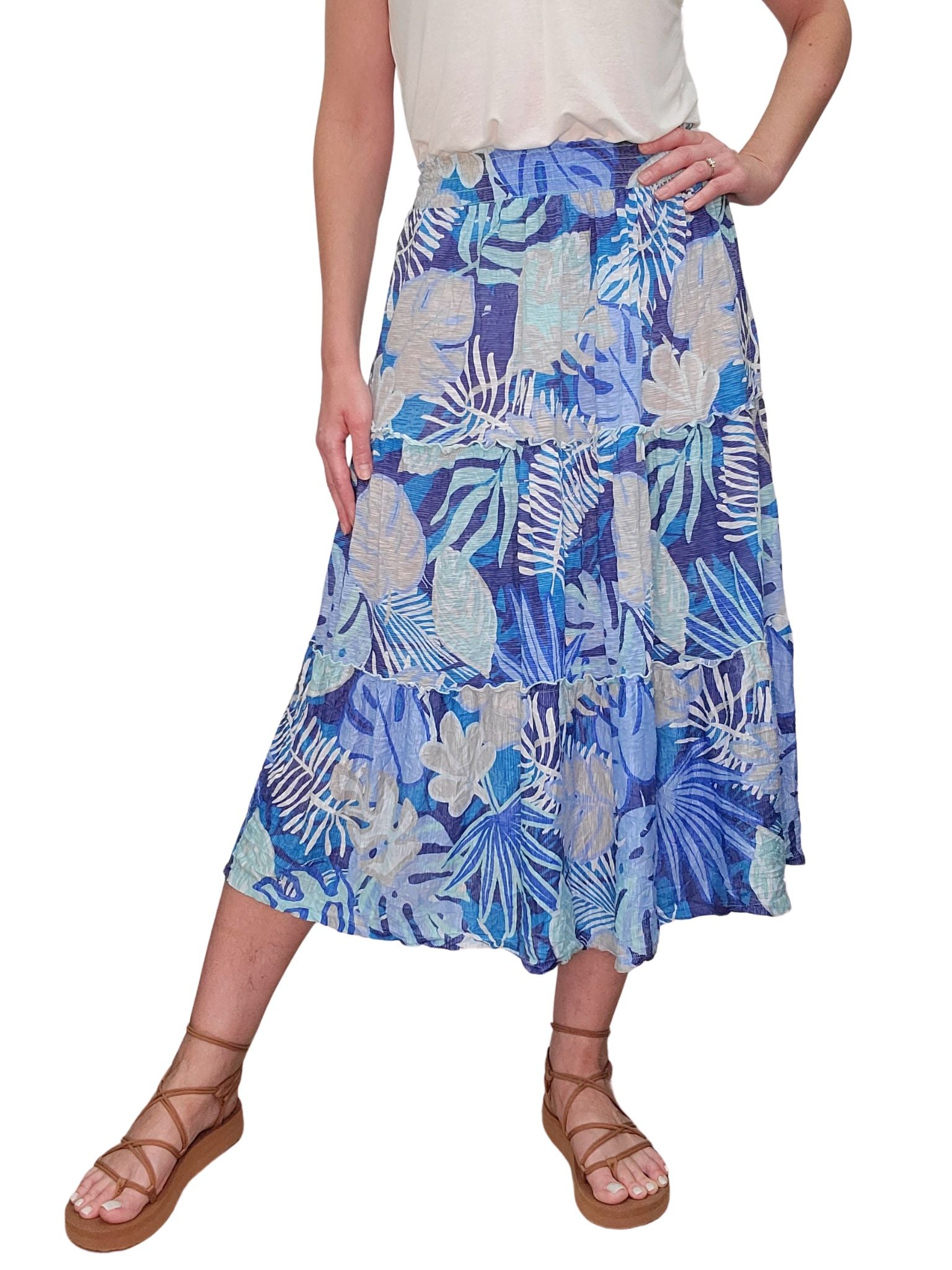 3-Tiered 'Lagoon' Skirt with Smocked Waistband