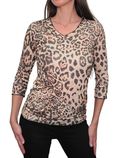 Crushed 3/4 Sleeve Animal V-Neck