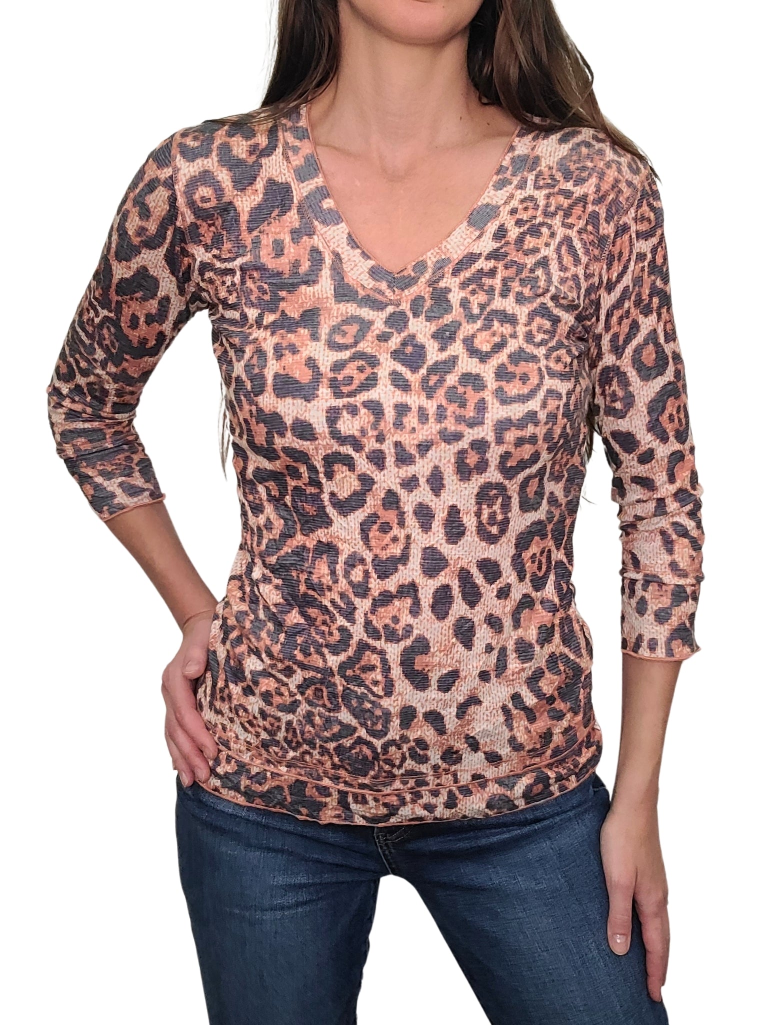 Fitted Crushed 3/4 Sleeve 'Wild' V-Neck