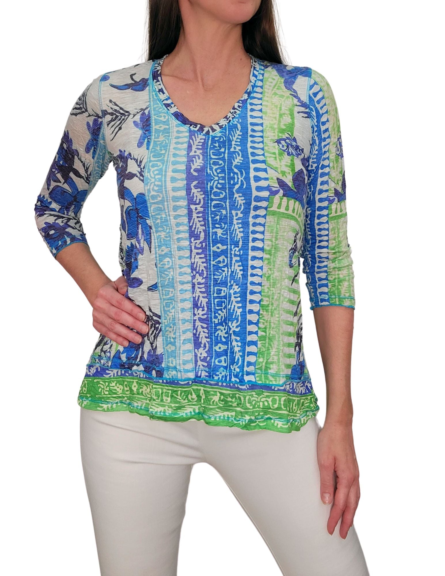 Crushed 3/4 Sleeve 'Splash' V-Neck