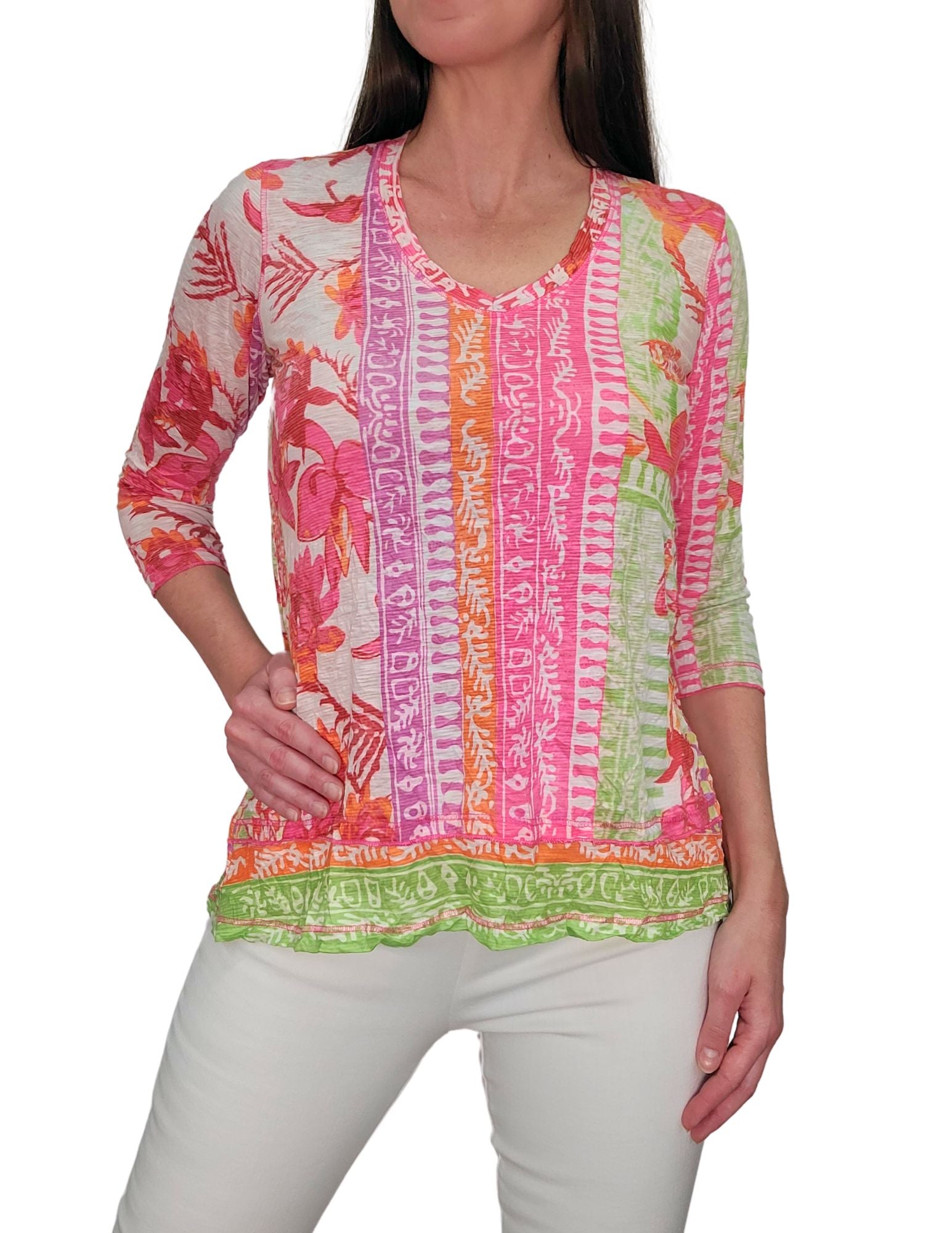 Crushed 3/4 Sleeve 'Party' V-Neck