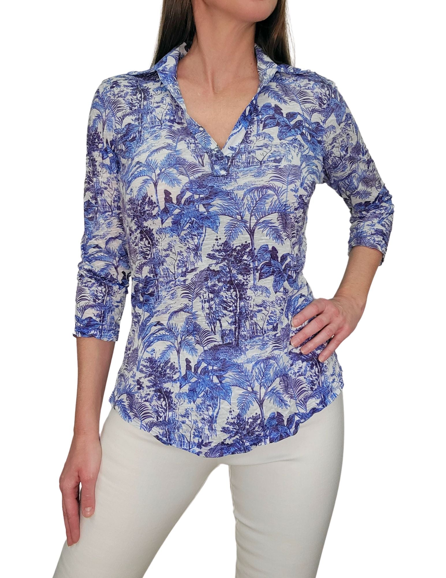 Crushed 3/4 Sleeve 'Navy' Polo