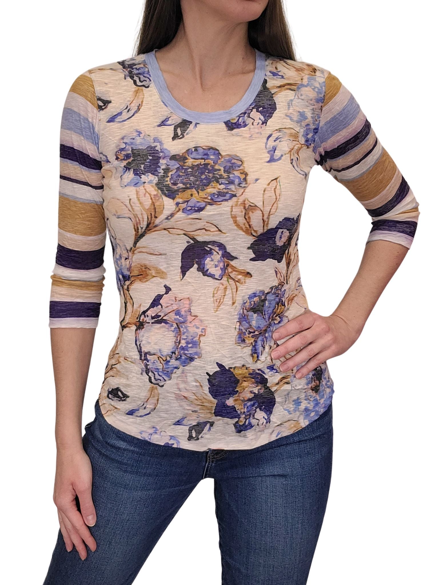 크러쉬드 3/4 슬리브 말리부 크루넥