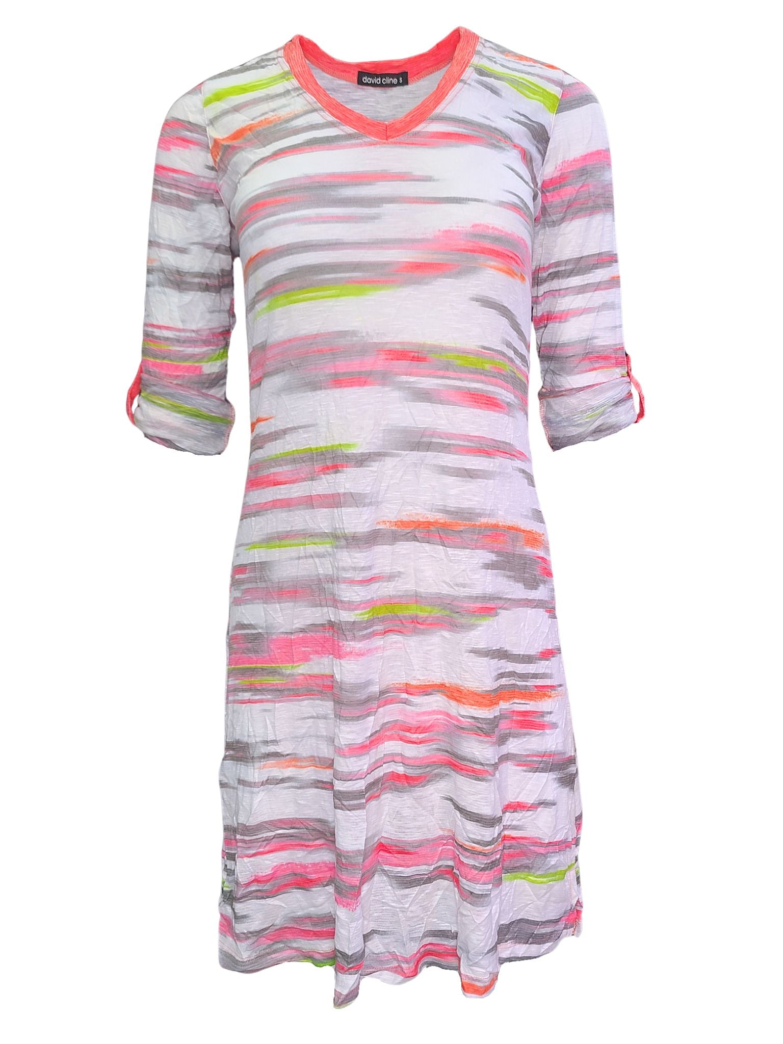 Crushed 'Fruit' V-Neck Dress with Roll-Up Sleeves