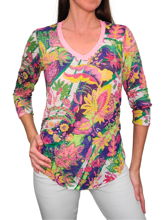 Crushed 3/4 Sleeve Garden V-Neck