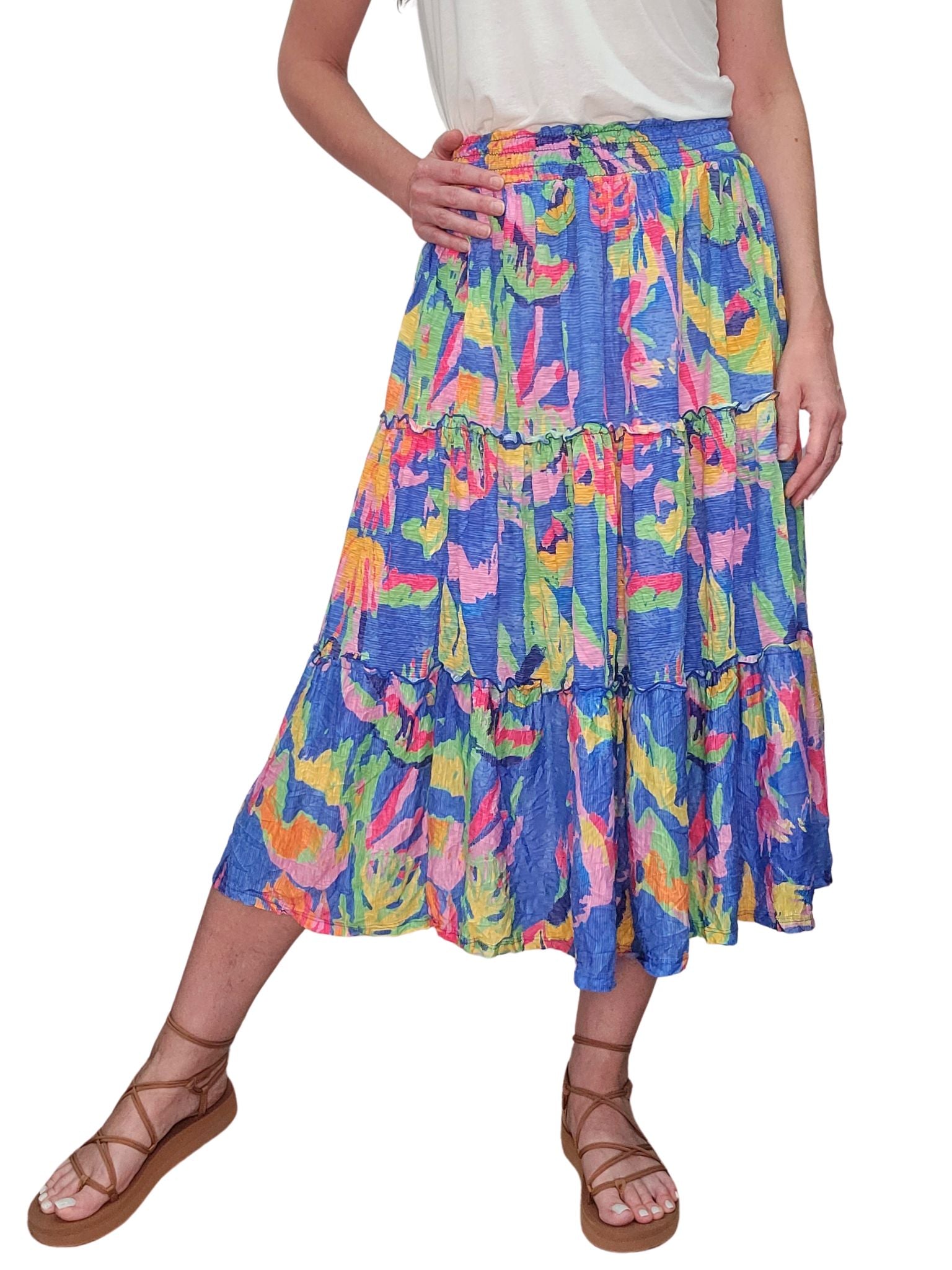 3-Tiered 'Cobalt' Skirt with Smocked Waistband