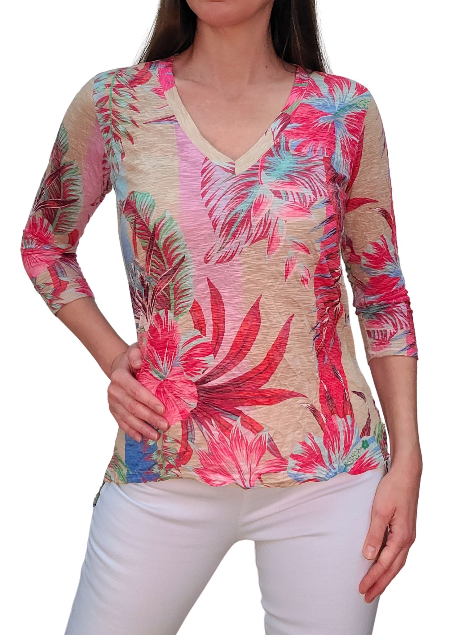 Crushed 3/4 Sleeve 'Bold' V-Neck