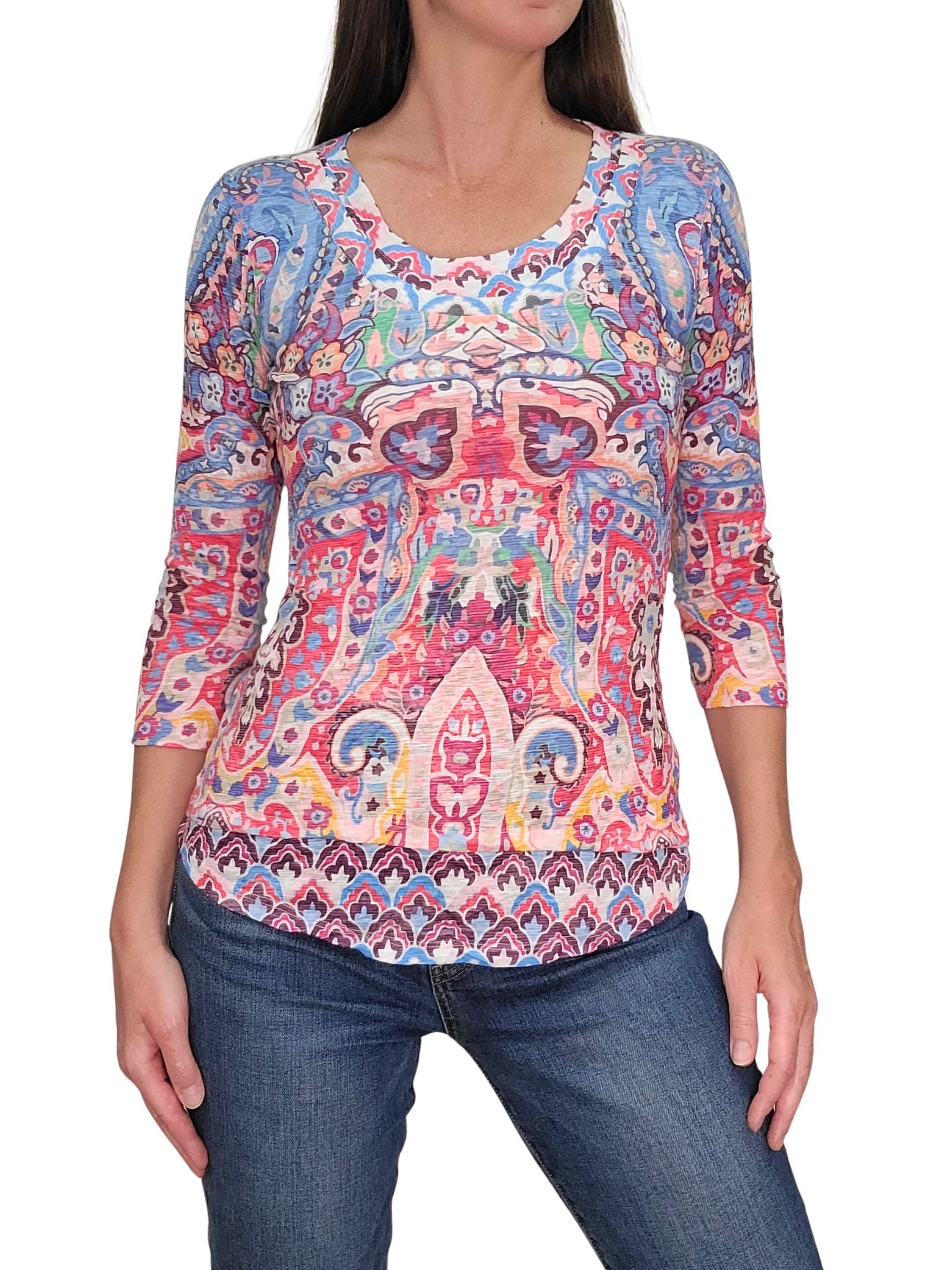 Crushed 3/4 Sleeve 'Deco' Crew Neck