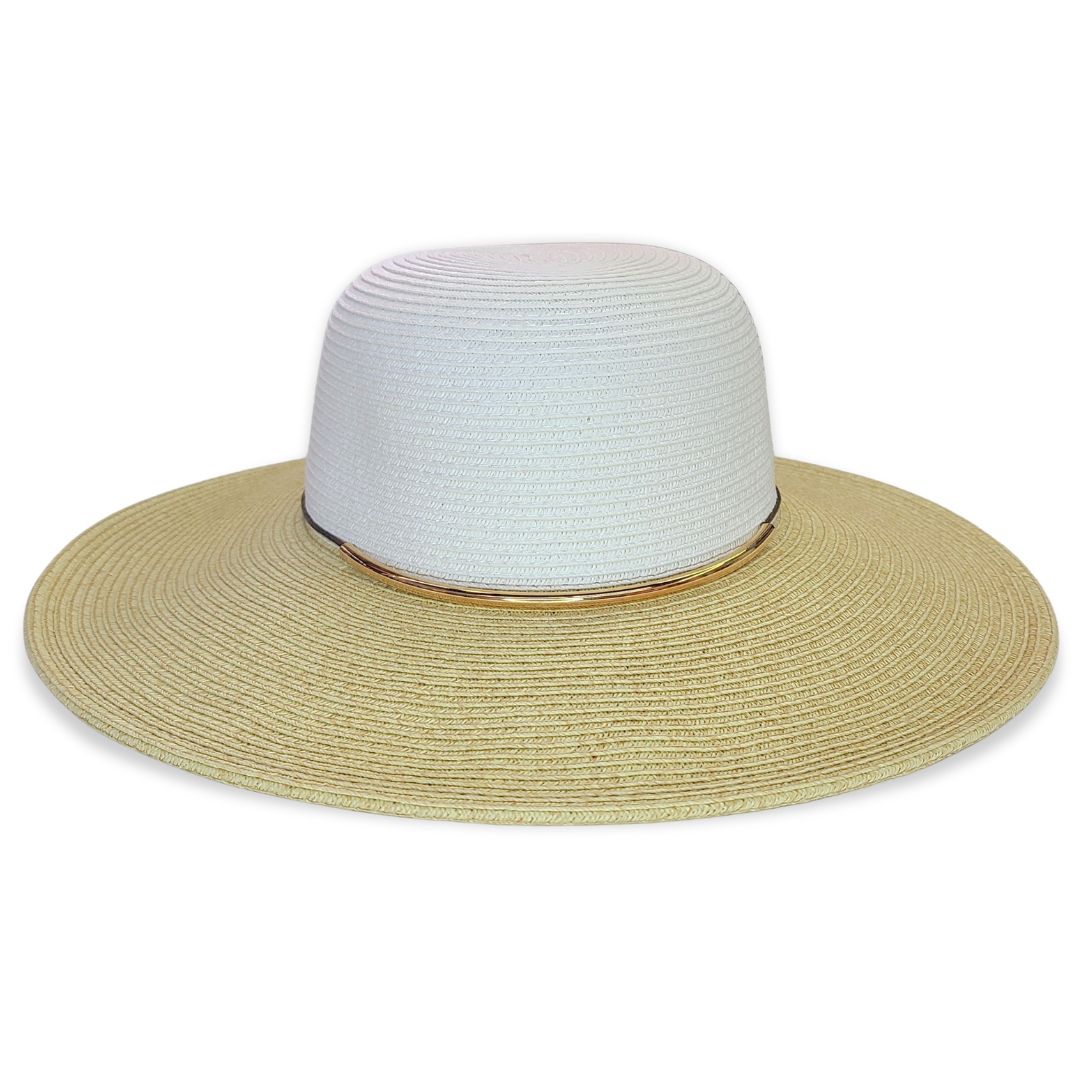 Straw Hat with White Cap and Gold Trim