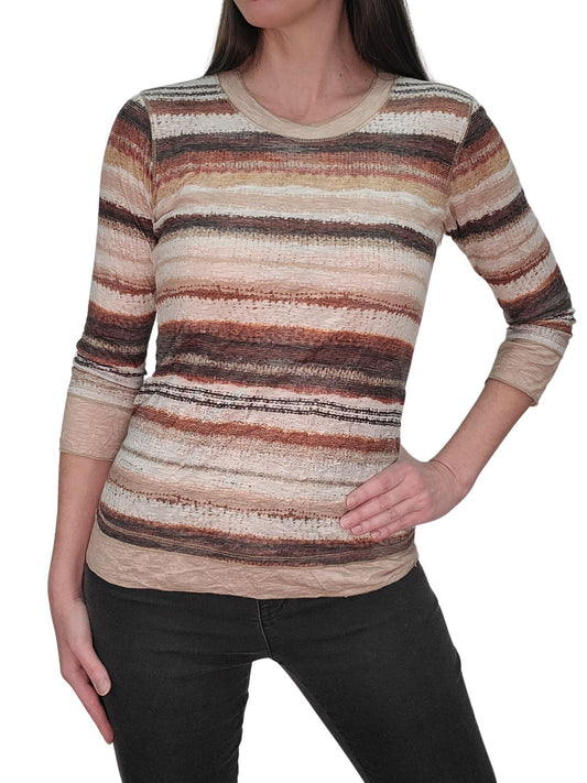 Crushed 3/4 Sleeve Mocha Crew Neck