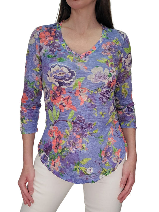 Crushed 3/4 Sleeve Lilac V-Neck