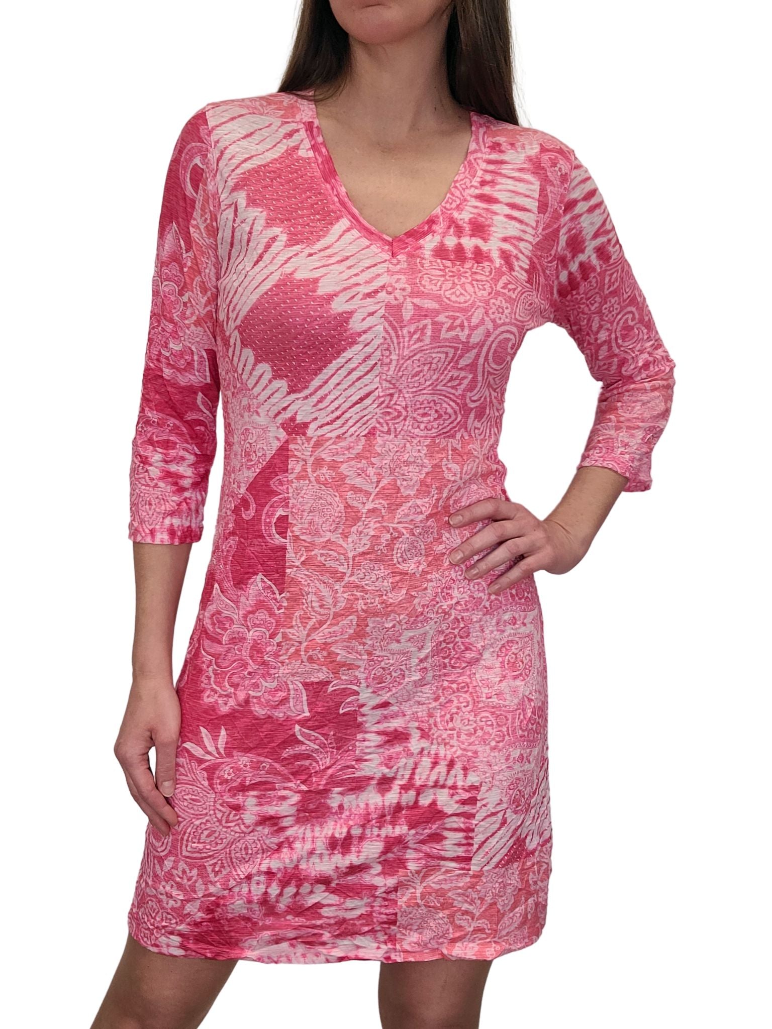 Crushed 3/4 Sleeve Taffy Dress