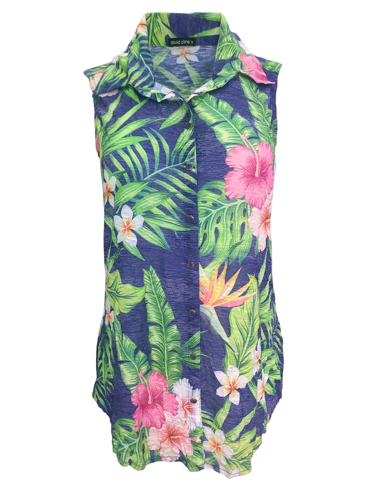 Crushed Sleeveless 'Tropix' Shirt