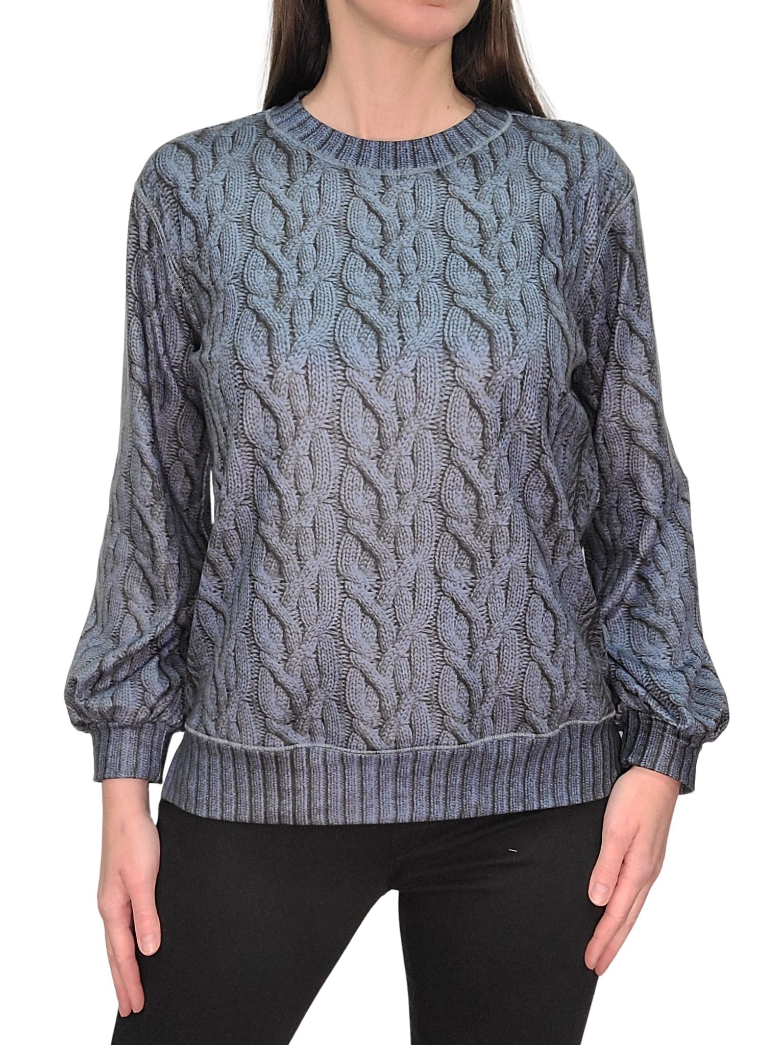 Denim Fleece Bubble Sleeve Sweatshirt