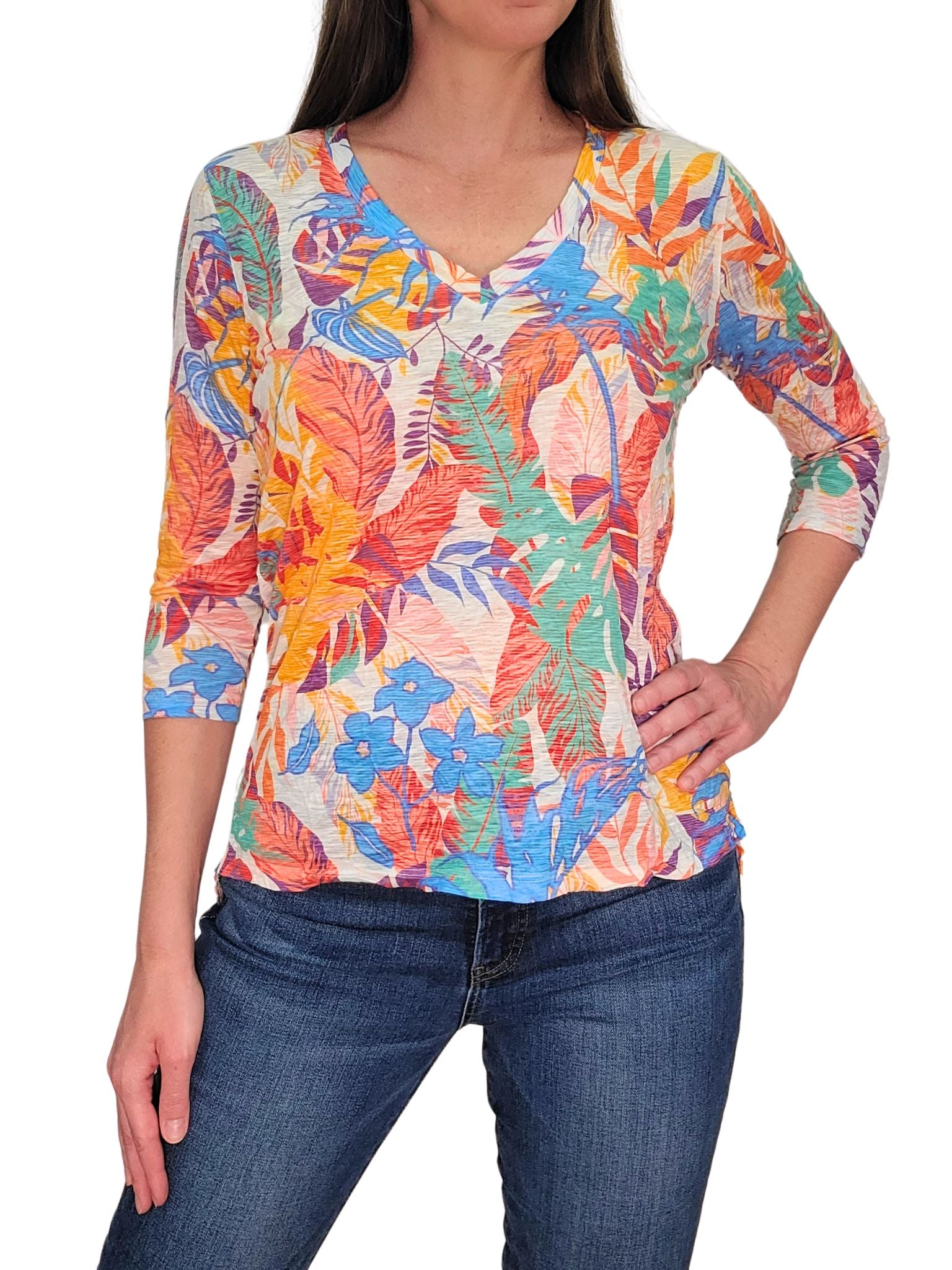 Crushed 3/4 Sleeve 'Leaf' V-Neck