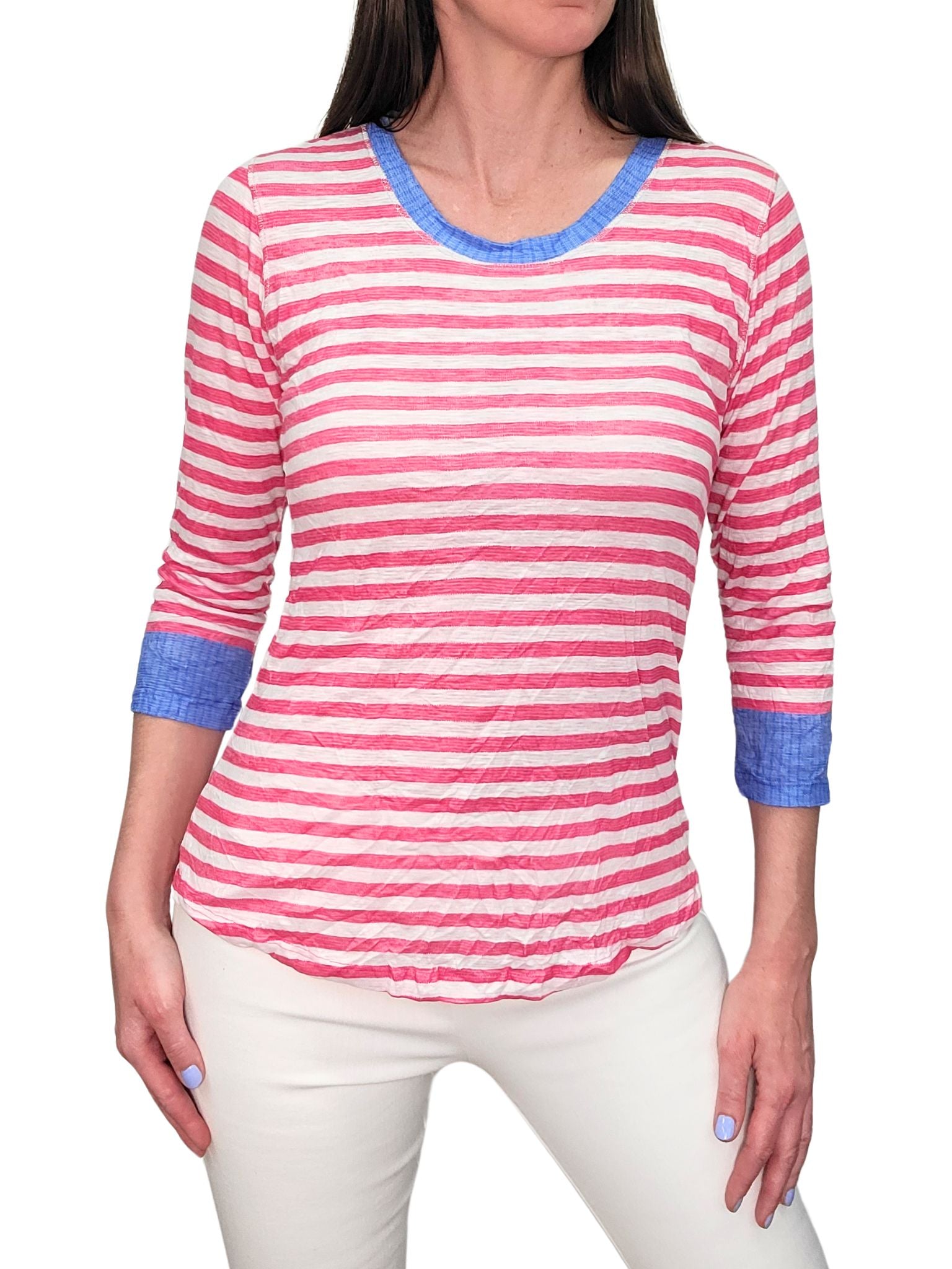 크러쉬드 3/4 슬리브 캔디 크루넥