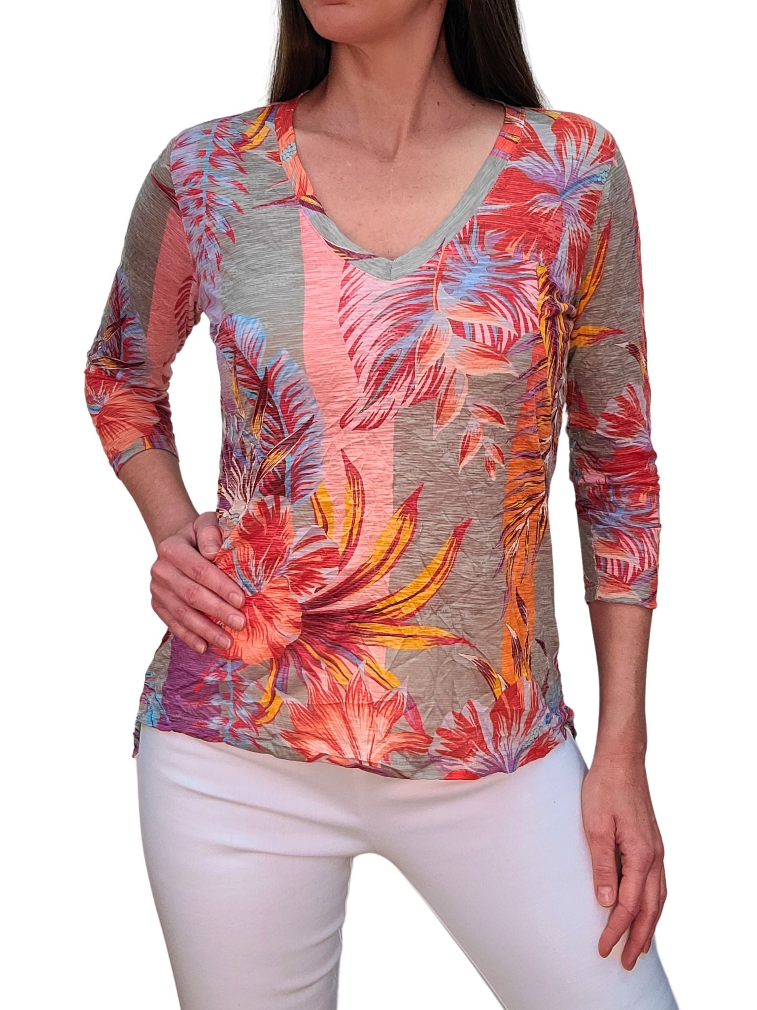 Crushed 3/4 Sleeve 'Bright' V-Neck