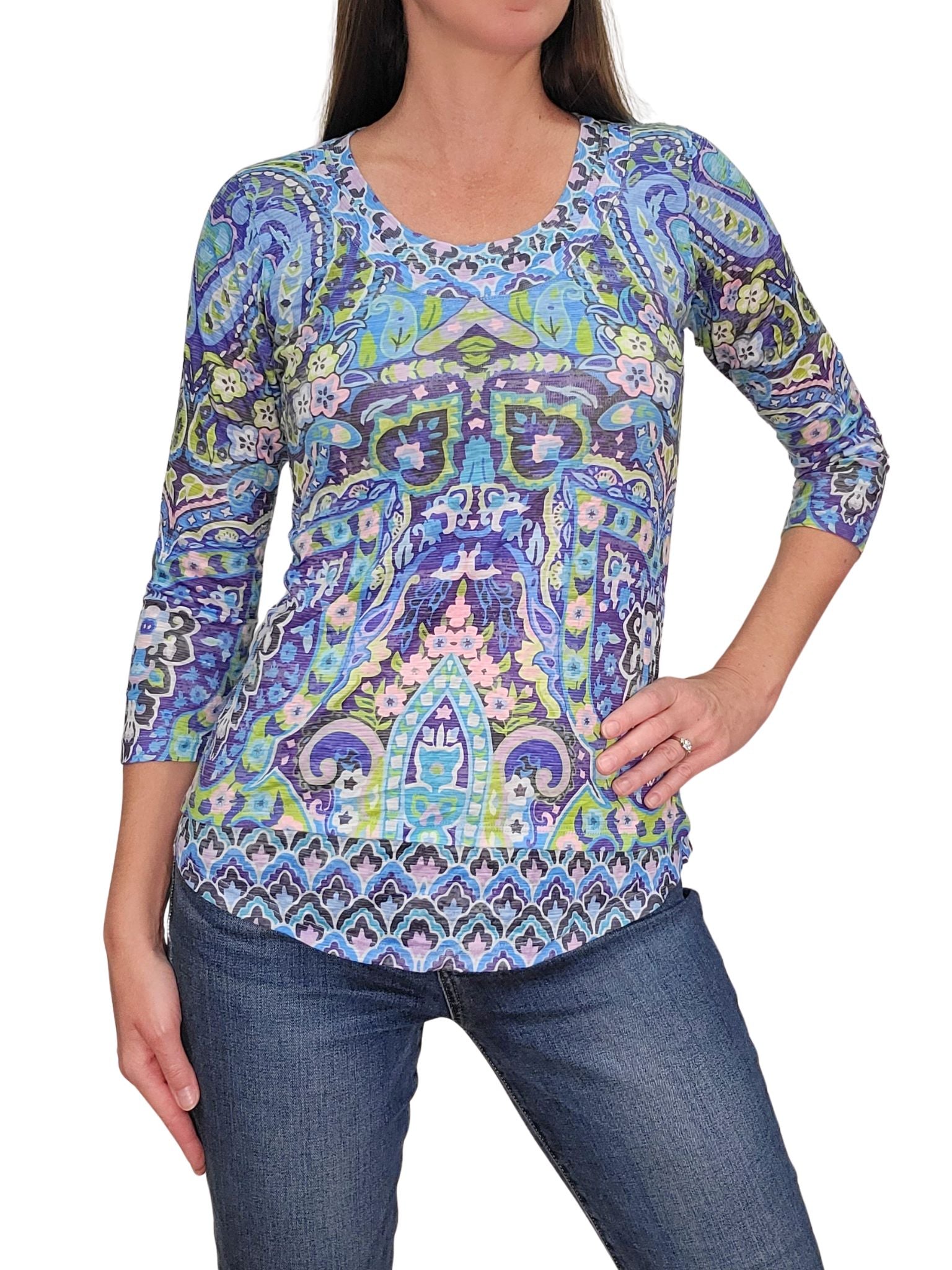 Crushed 3/4 Sleeve 'Art' Crew Neck