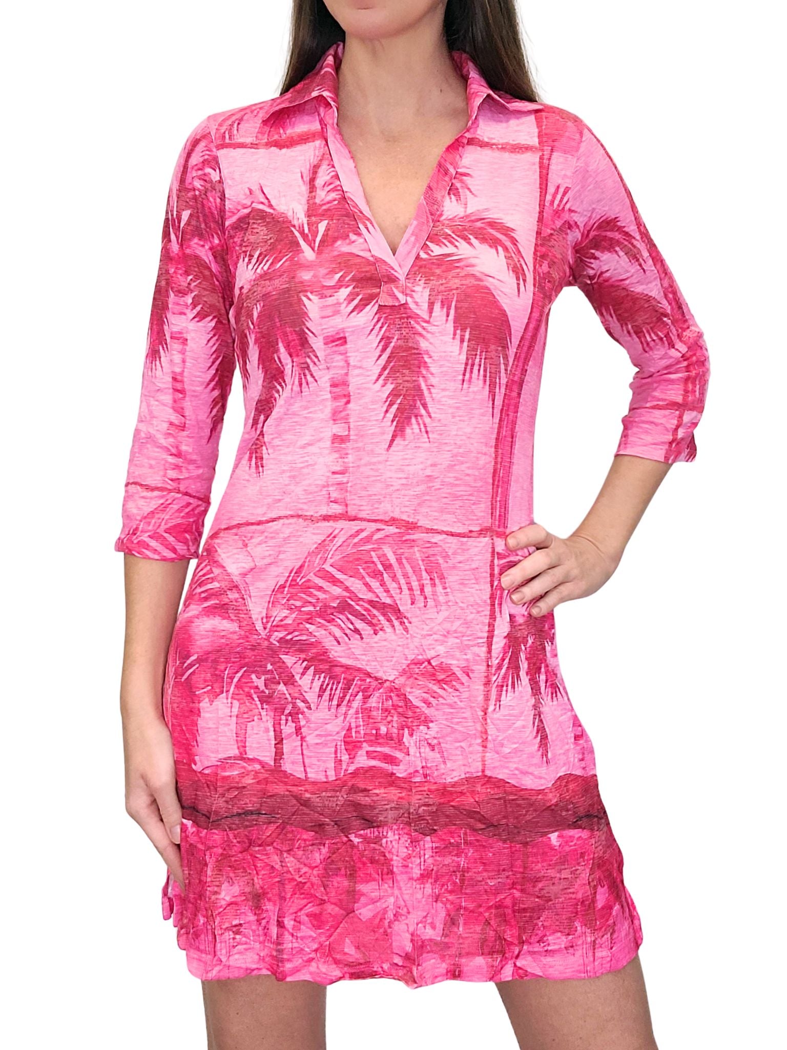 Crushed 3/4 Sleeve 'Fiji' Polo Dress