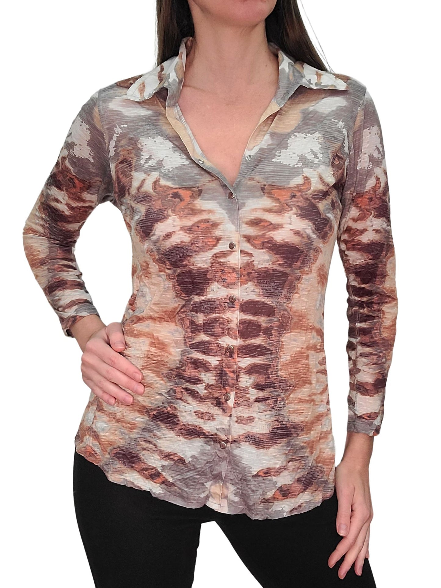 Crushed Long Sleeve Steel Shirt