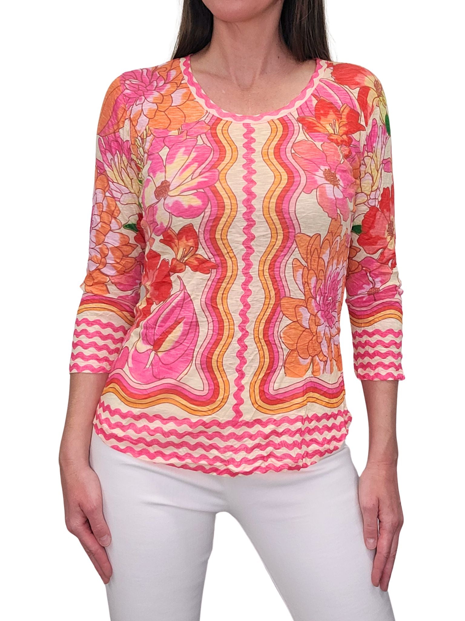 Crushed 3/4 Sleeve 'Party' Crew Neck