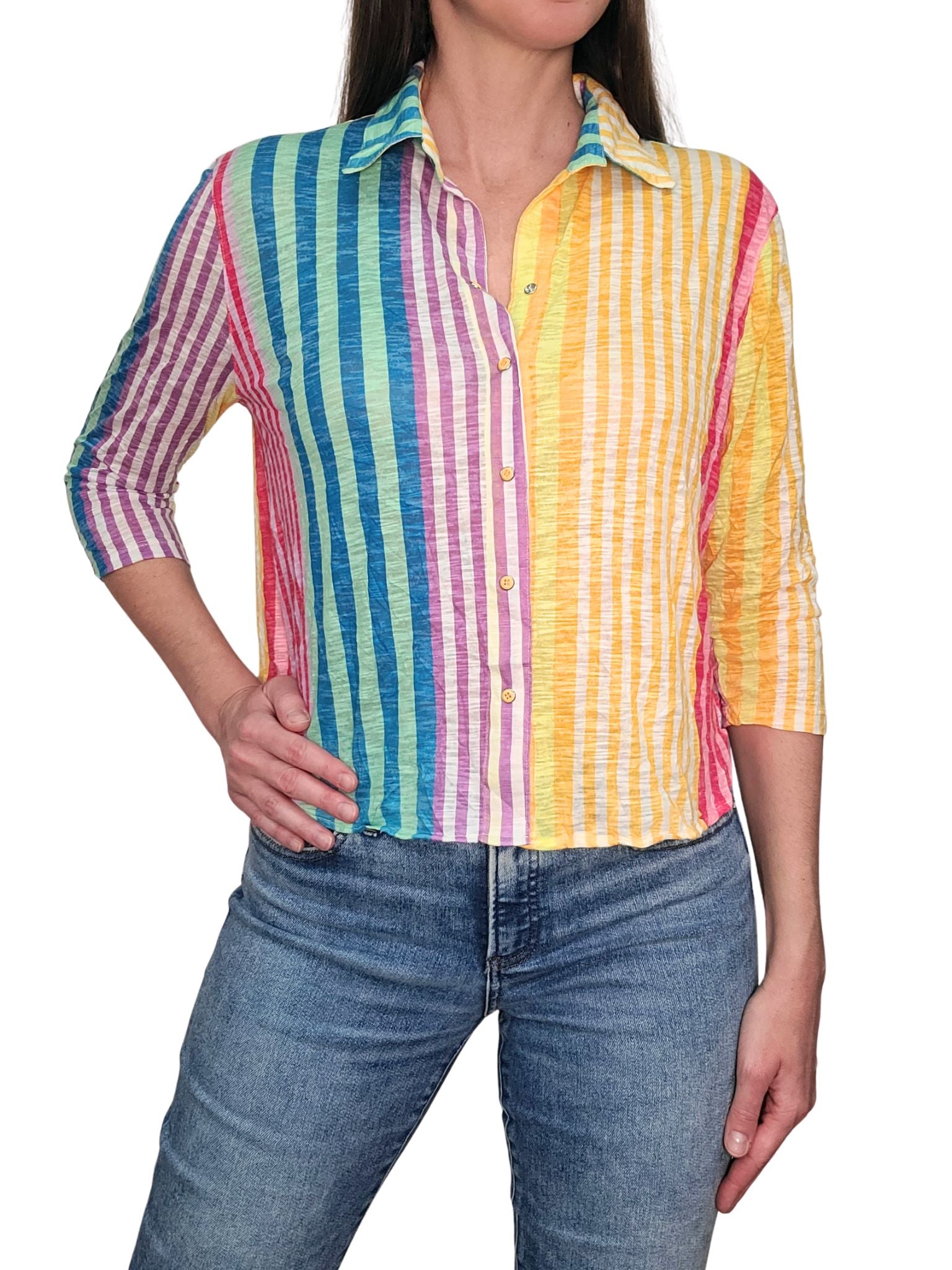 크러쉬드 3/4 슬리브 리프 셔츠 