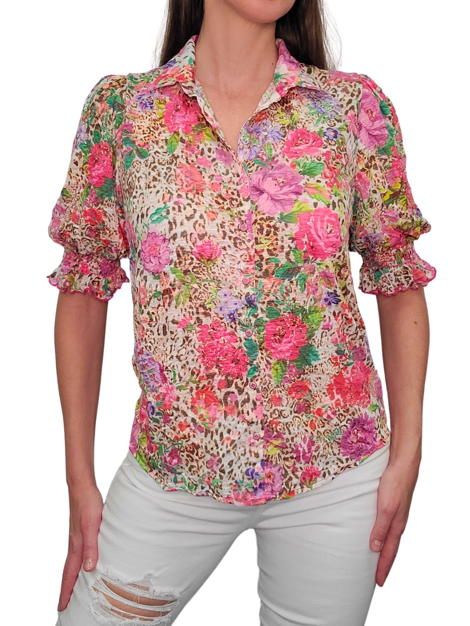 Wild Collared Blouse with Smocked Sleeves