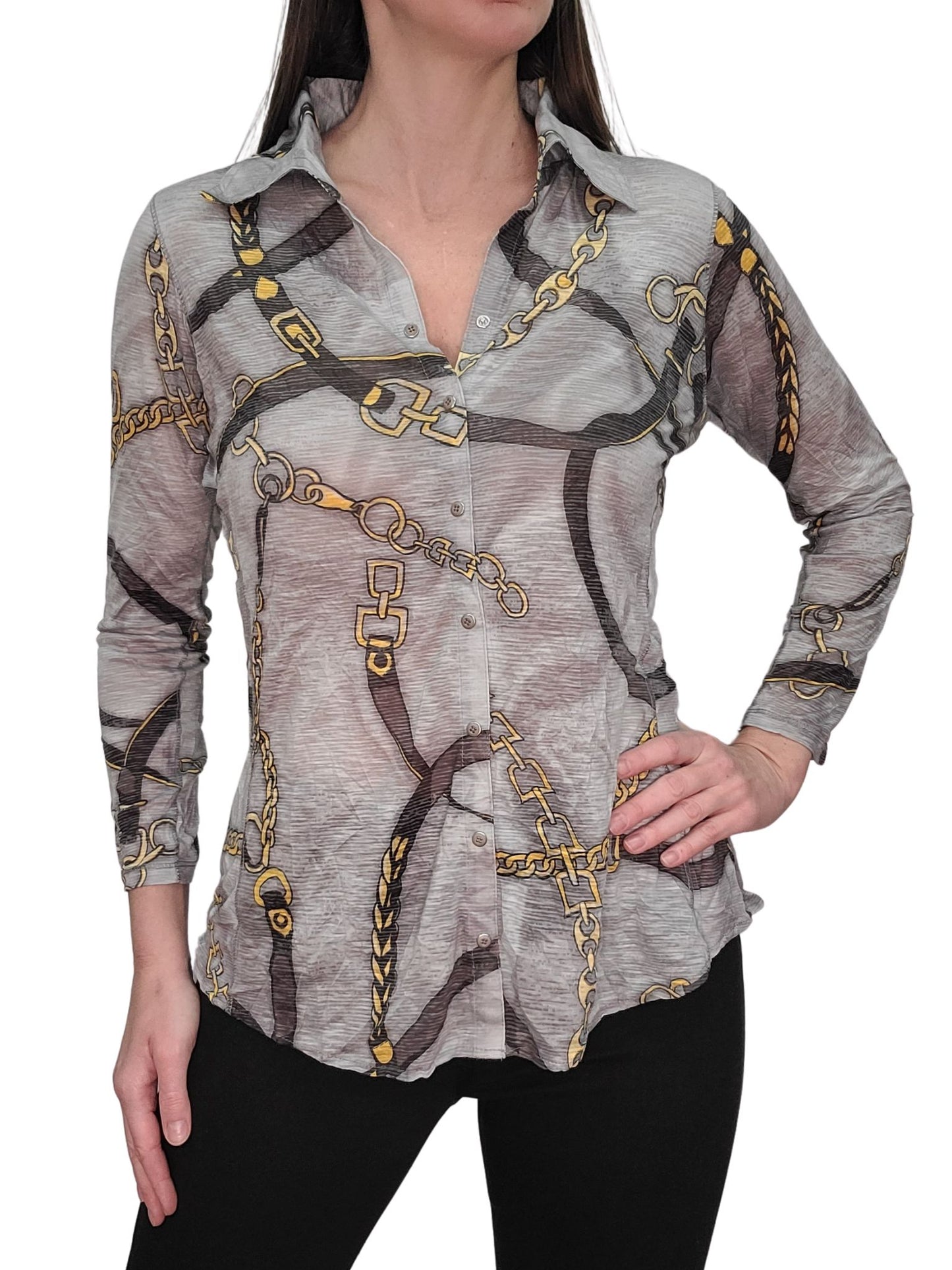 Crushed Long Sleeve Foam Shirt with Rhinestones