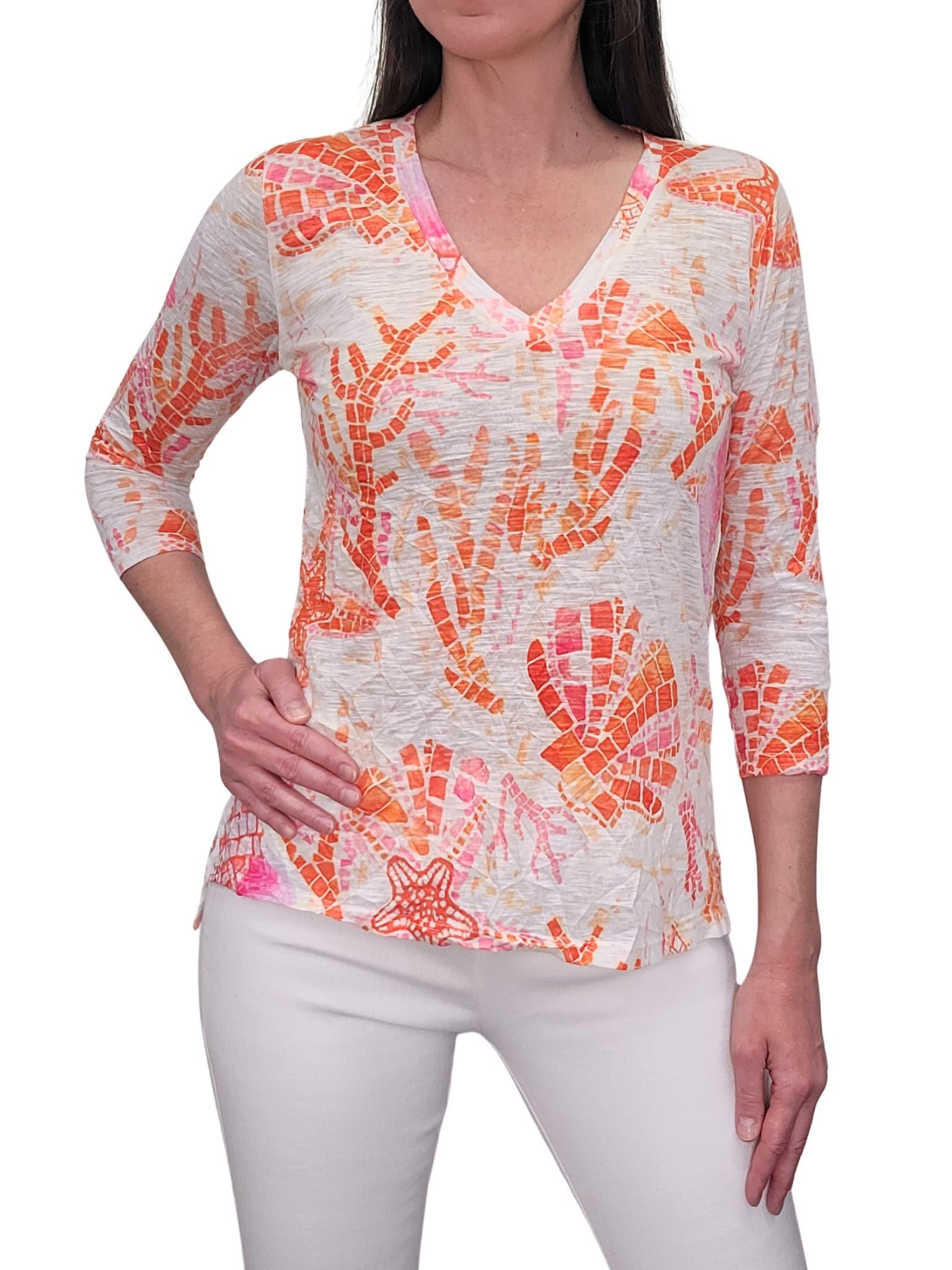 Crushed 3/4 Sleeve 'Fanta' V-Neck