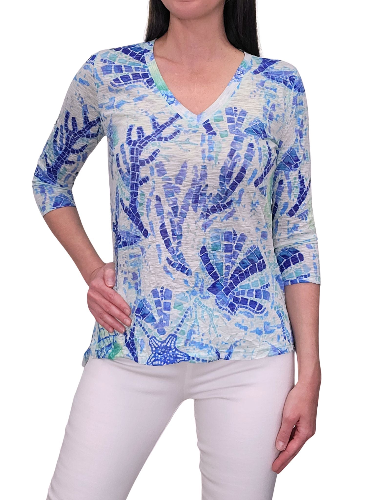 Crushed 3/4 Sleeve 'Ice' V-Neck