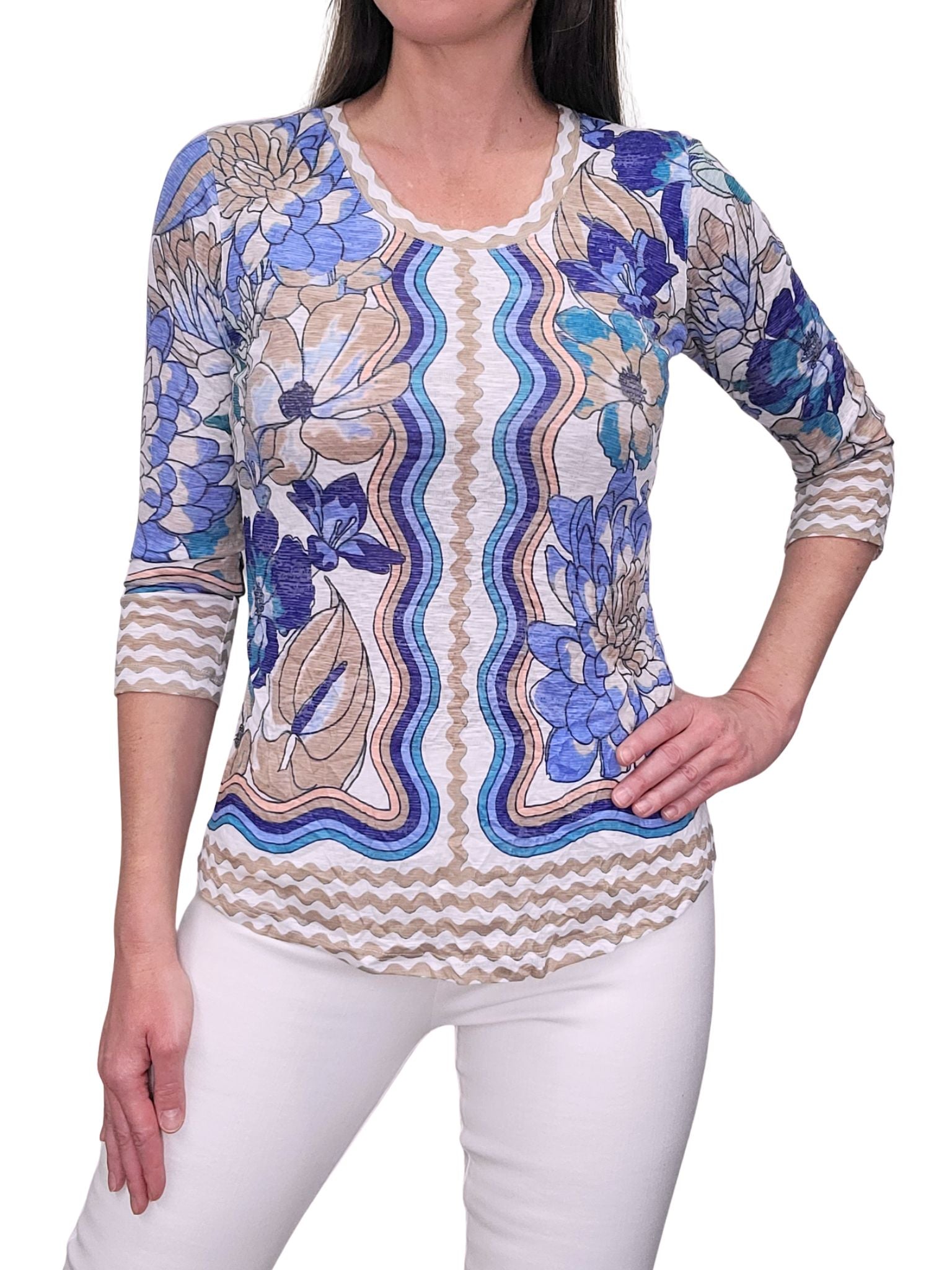 Crushed 3/4 Sleeve 'Pool' Crew Neck