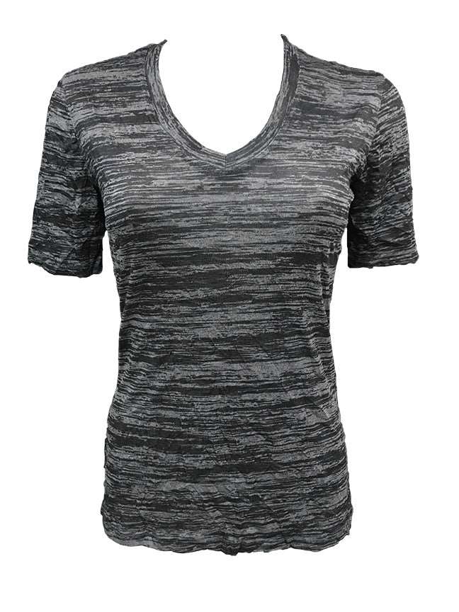 Crushed Short Sleeve Black V-Neck